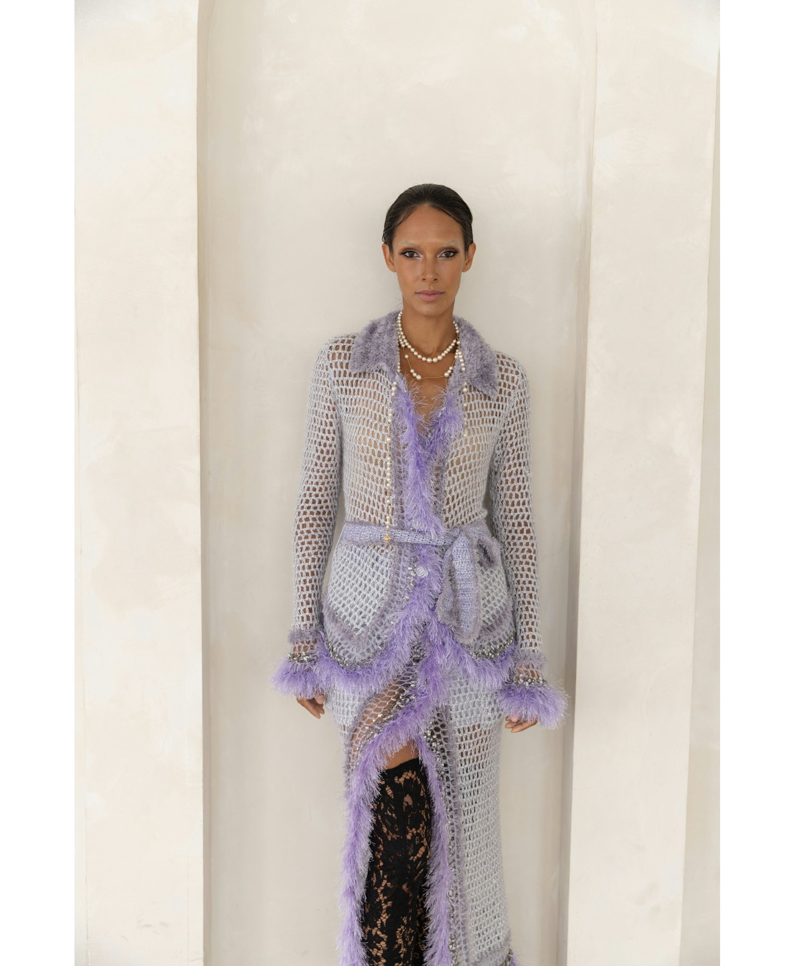 Light Grey Handmade Knit Skirt in Purple made by ANDREEVA