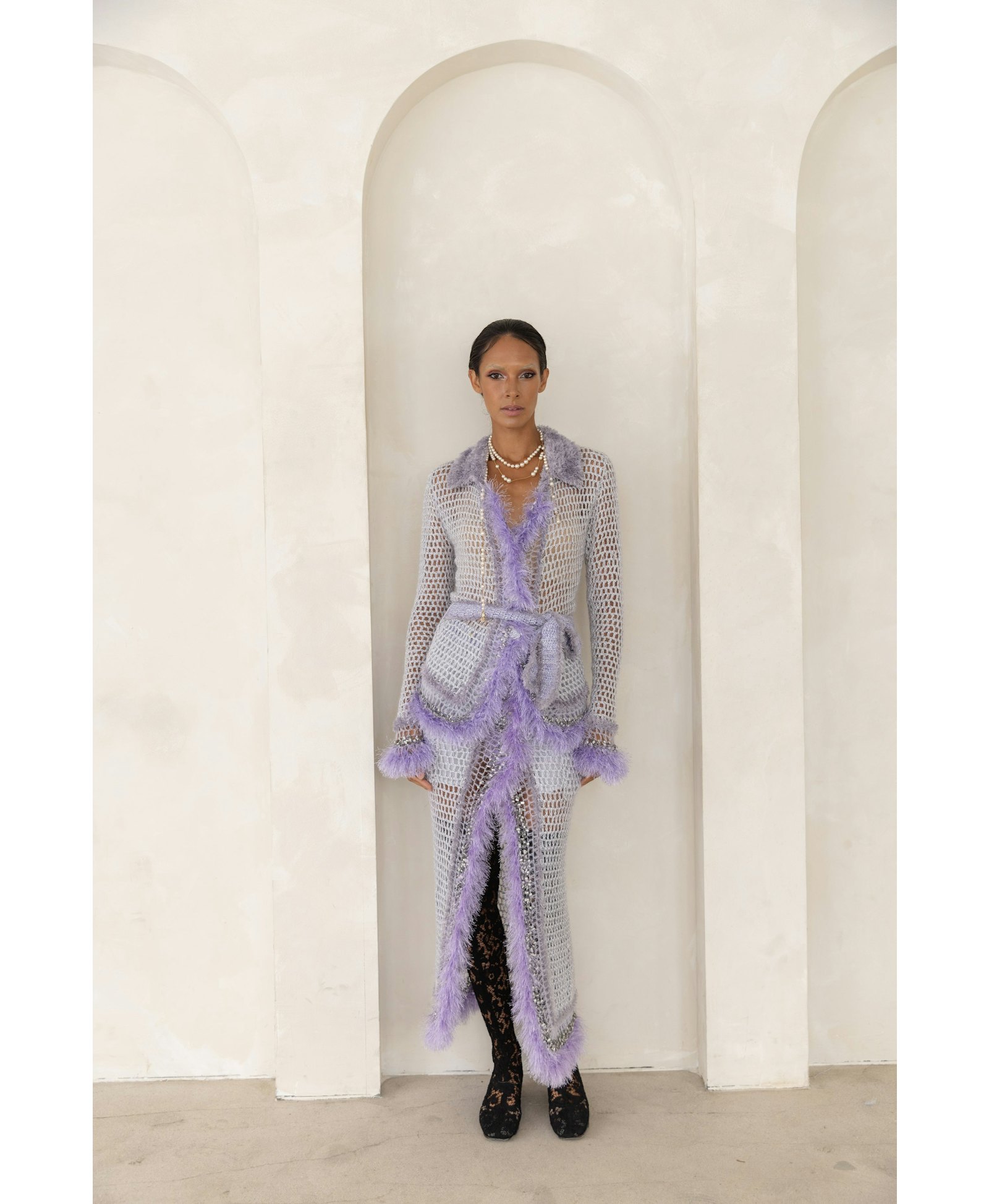 Light Grey Handmade Knit Skirt in Purple made by ANDREEVA