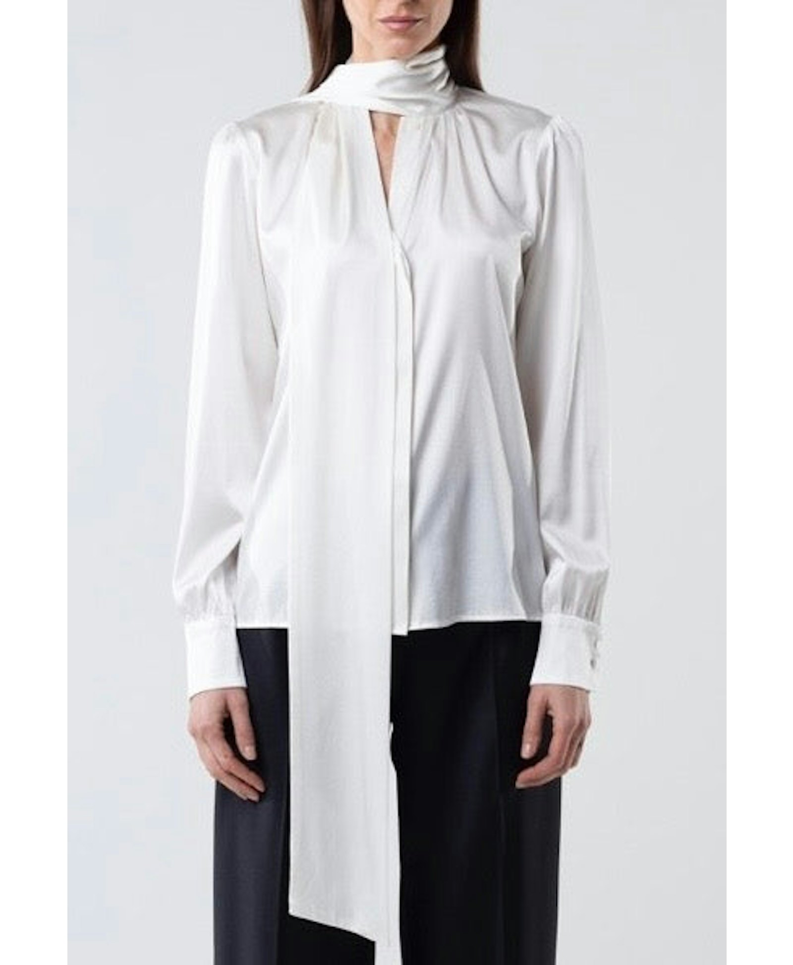 Silk Bow Blouse With Long Sleeves In Ivory made by Vesna W