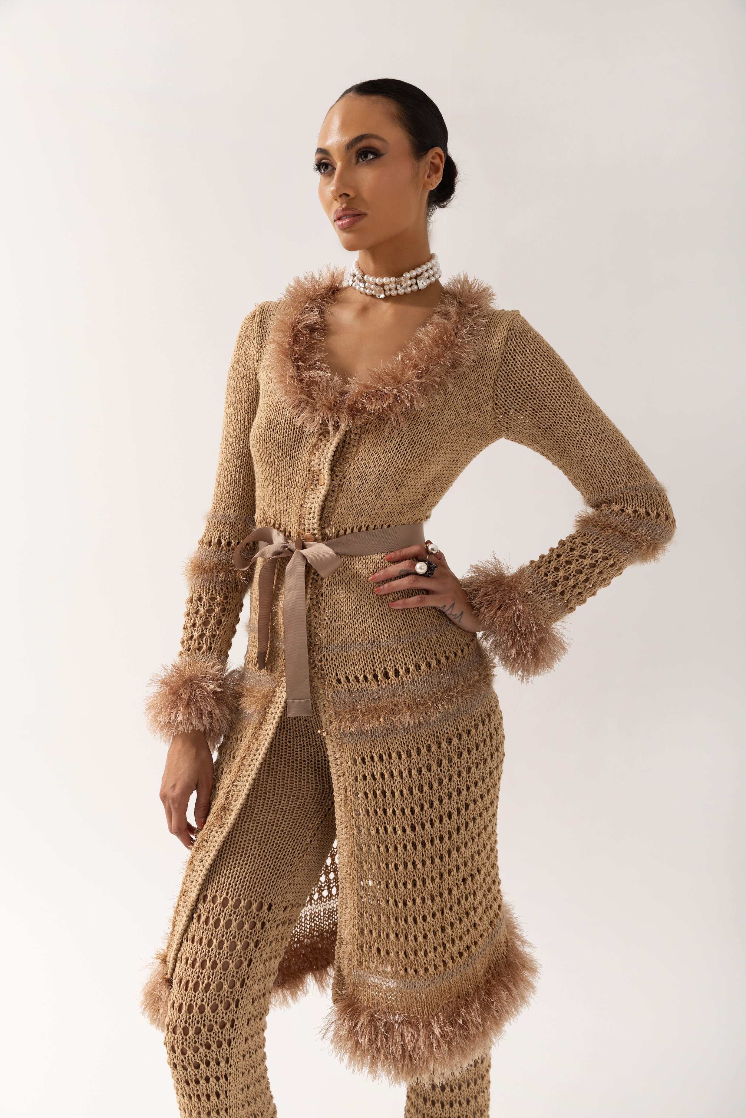 Shop Andreeva Camila Camel Handmade Knit Cardigan In Brown