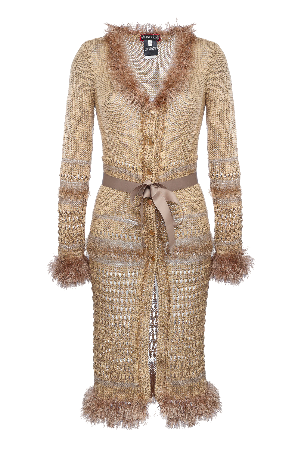 Shop Andreeva Camila Camel Handmade Knit Cardigan In Brown