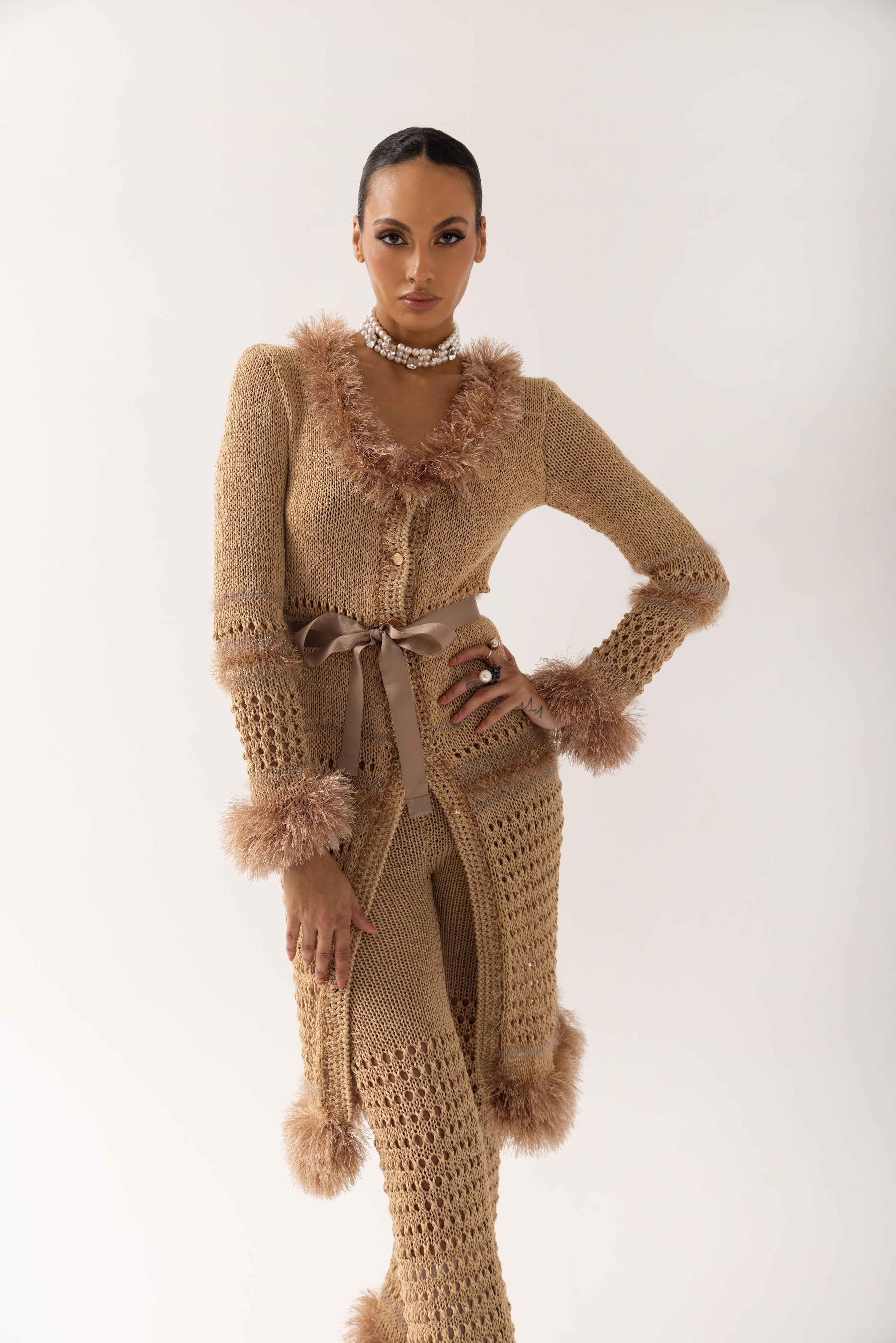 Shop Andreeva Camila Camel Handmade Knit Cardigan In Brown