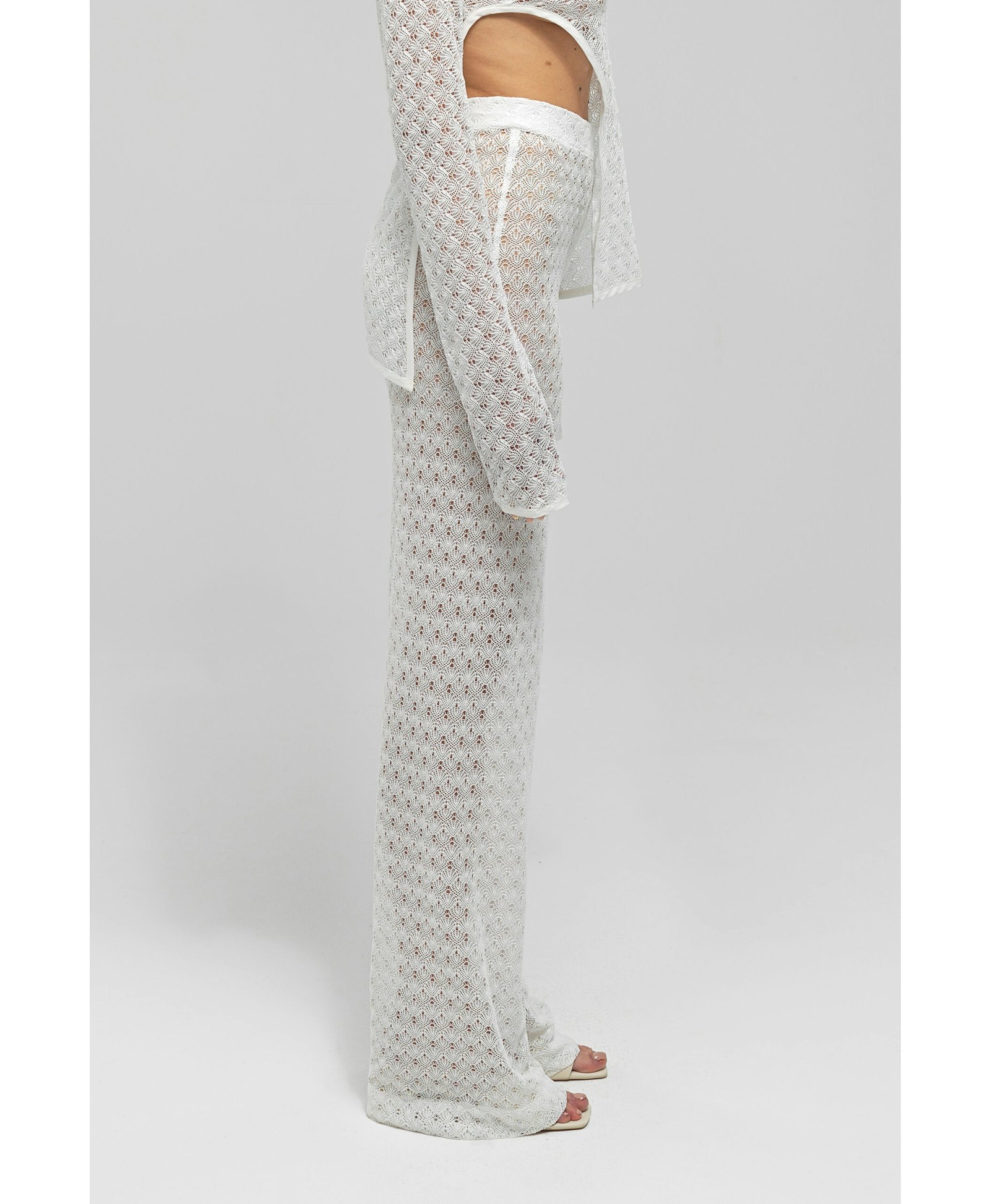 LEIA White Knit See Through Pants made by MAET