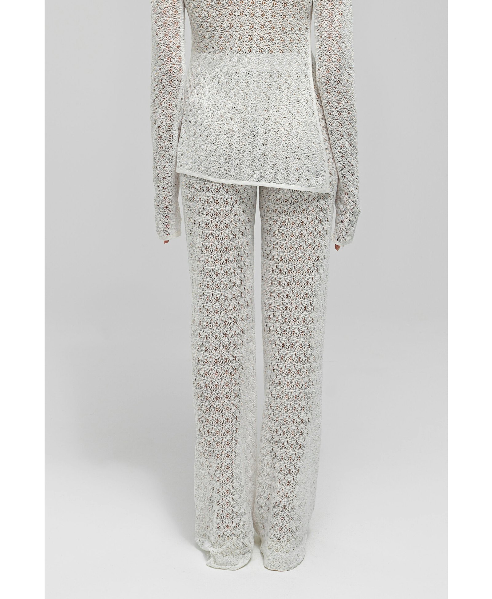 LEIA White Knit See Through Pants made by MAET