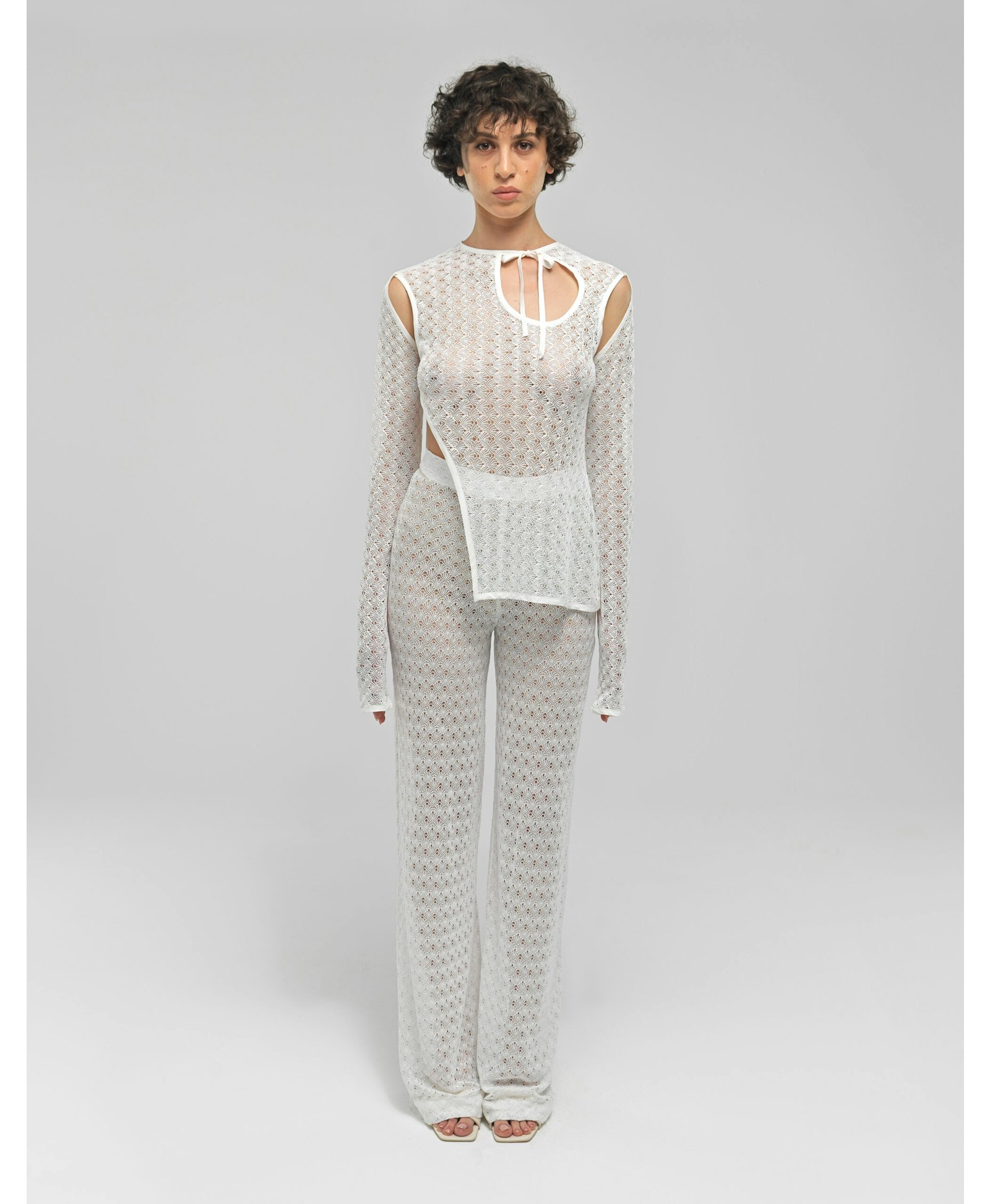 LEIA White Knit See Through Pants made by MAET