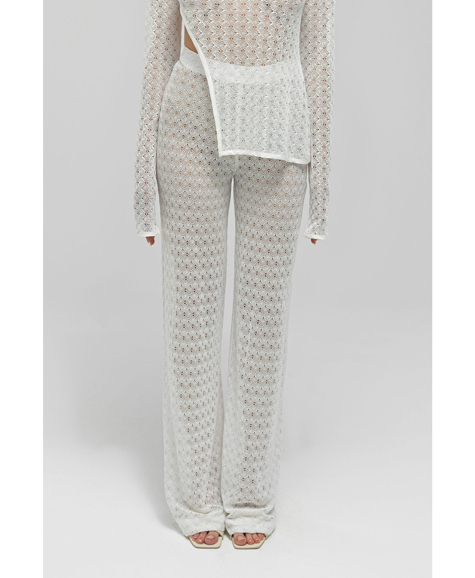 LEIA White Knit See Through Pants made by MAET