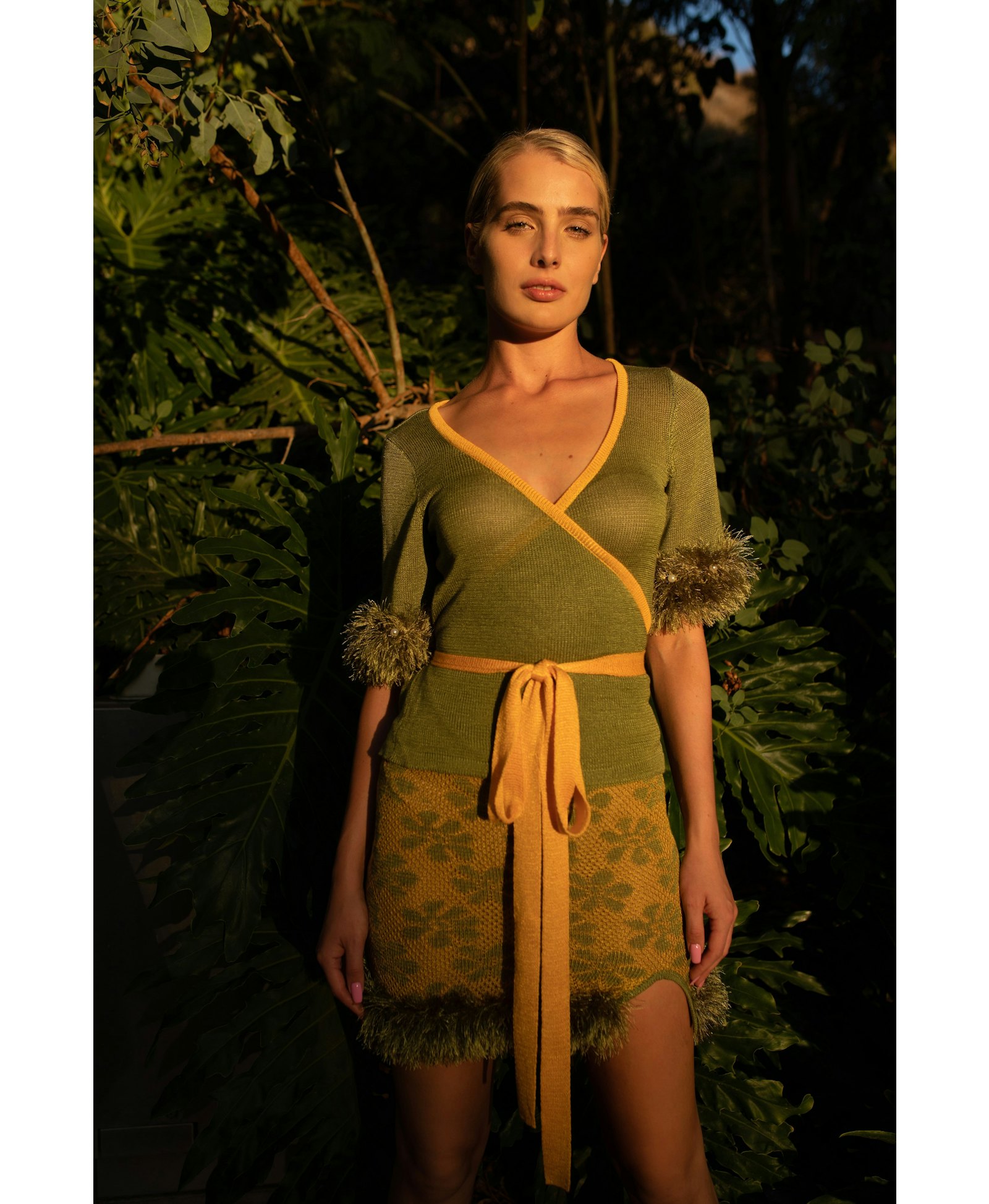 Green Cross-front Knit Top made by ANDREEVA