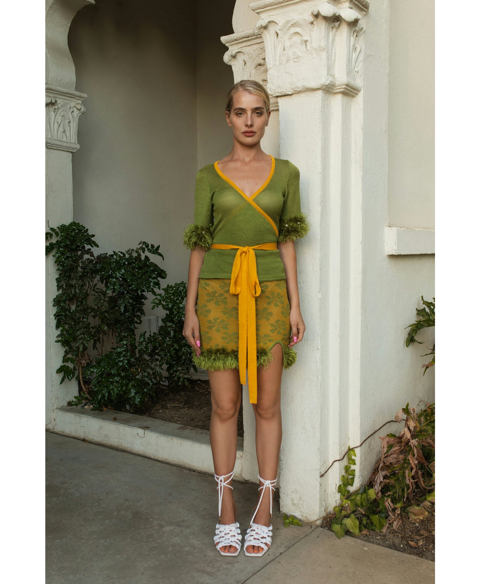 Green Cross-front Knit Top made by ANDREEVA