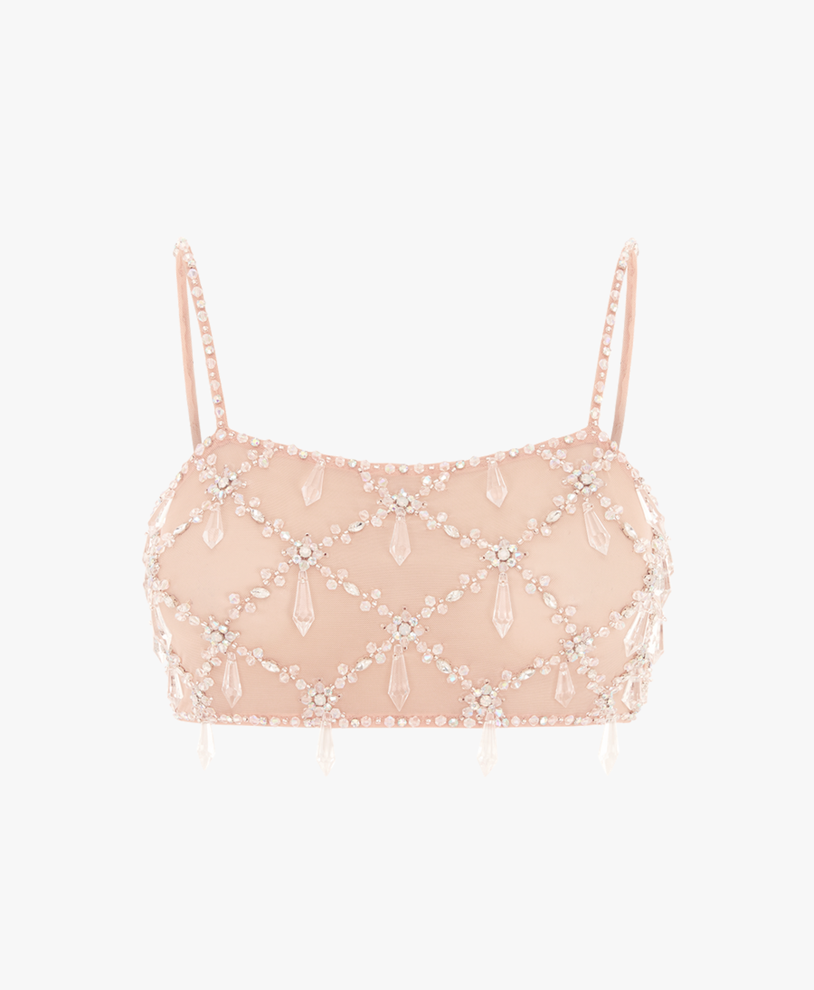 Calliope Luxury Crystal Nude Co-Ord Top in Beige made by Oceanus Swimwear