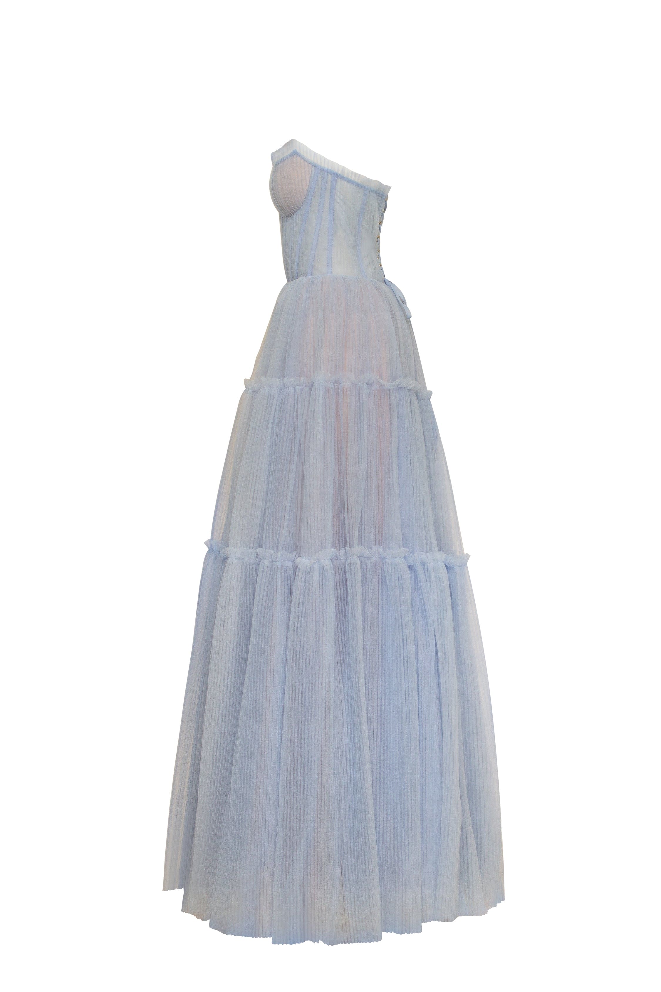 Shop Milla Cloudy Blue Tulle Maxi Dress With Ruffled Skirt, Garden Of Eden