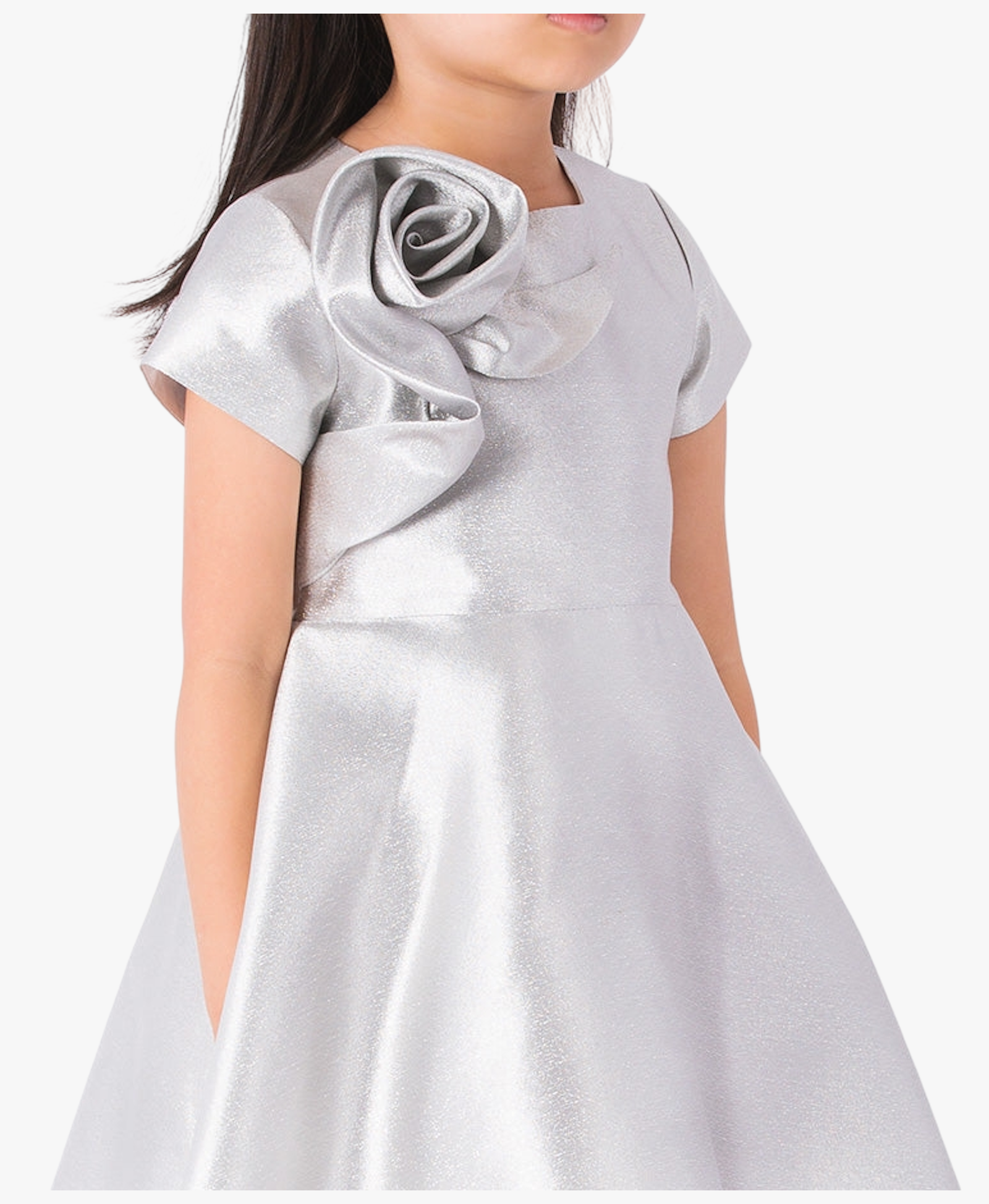 3D Appliqué Silver Girls Dress made by Mama Luma