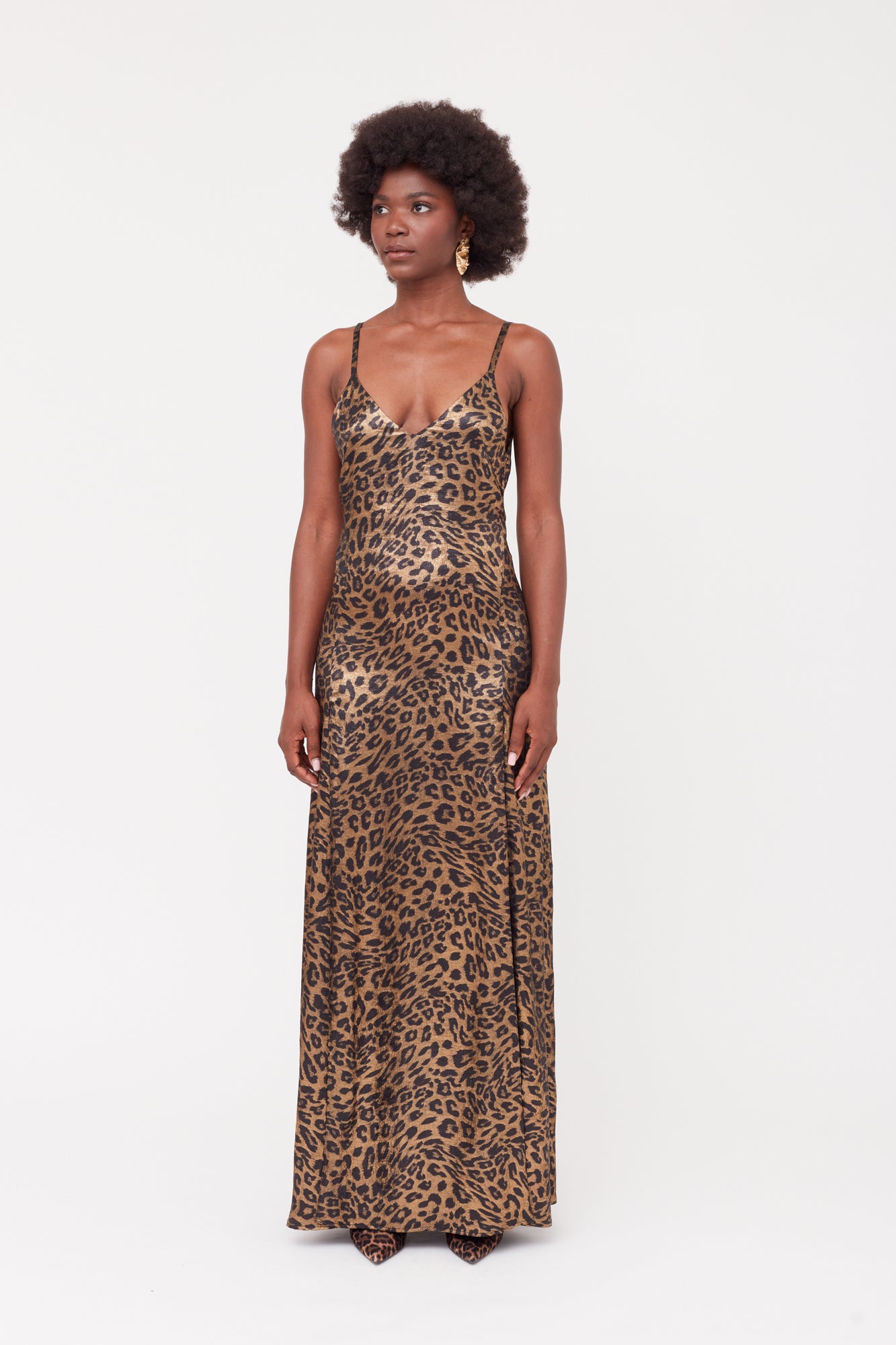 Shop Undress Ines Leopard Metallic Fabric Long Open Back Dress