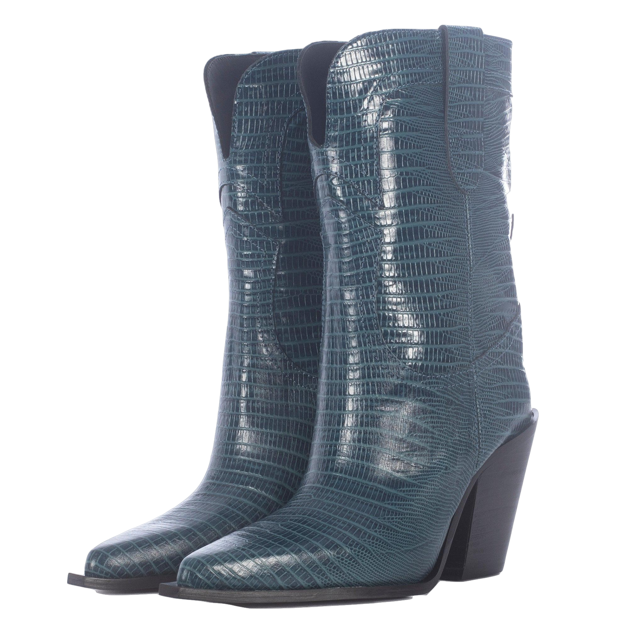 Toral Helga Green Animal Print Boots In Blue