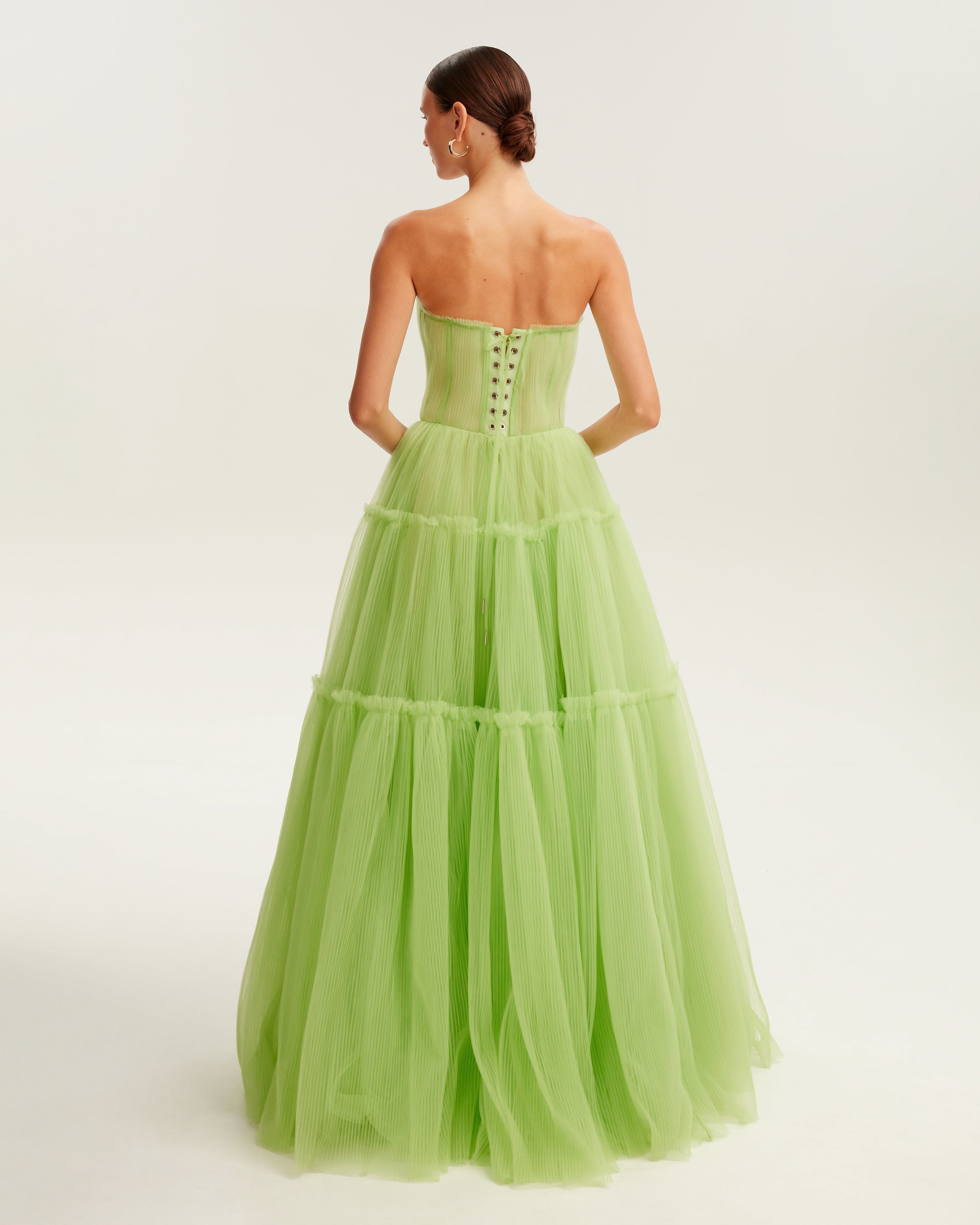 Shop Milla Light Green Tulle Maxi Dress With Ruffled Skirt, Garden Of Eden