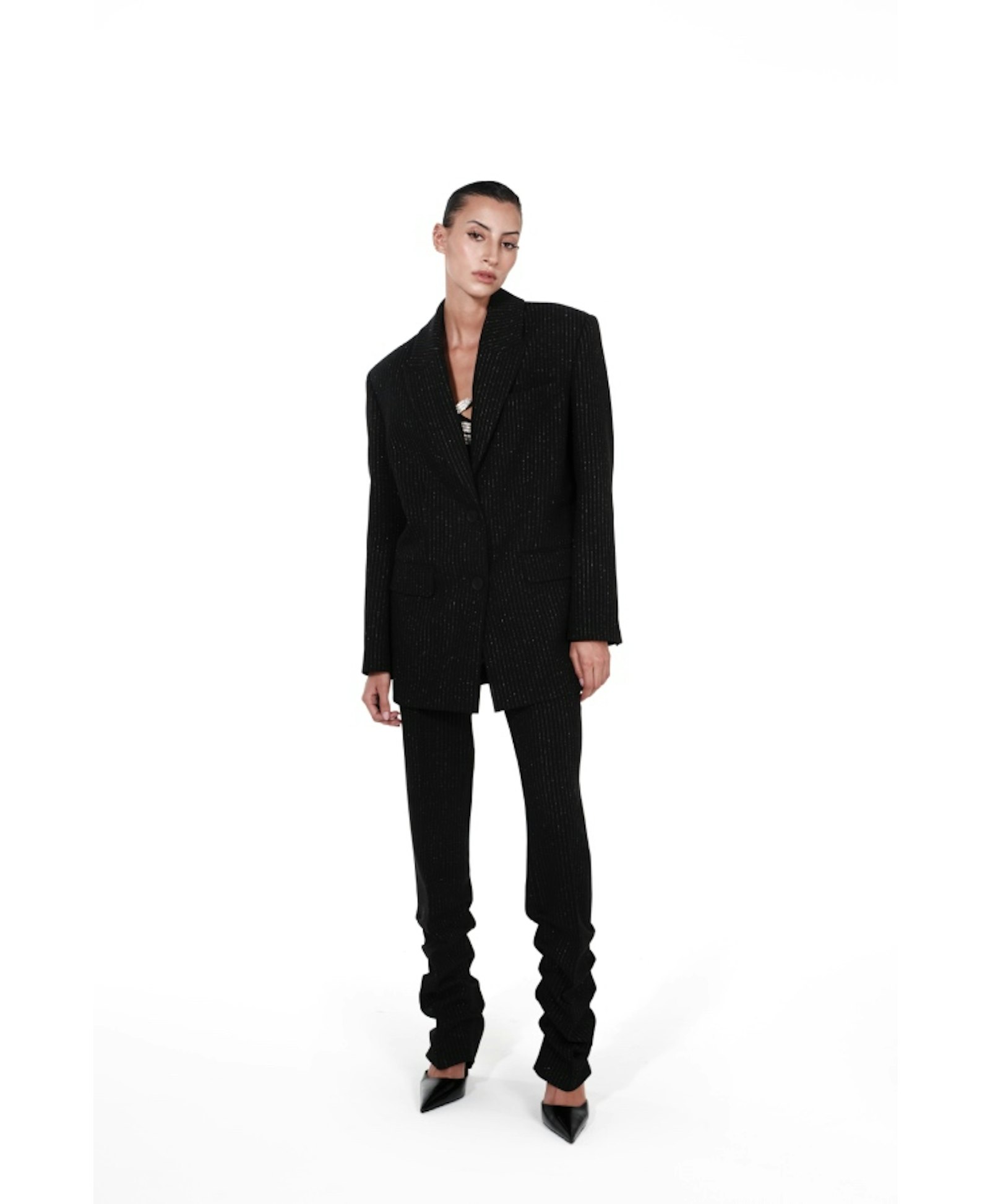 TAILORED PINSTRIPED BLAZER made by NUÉ