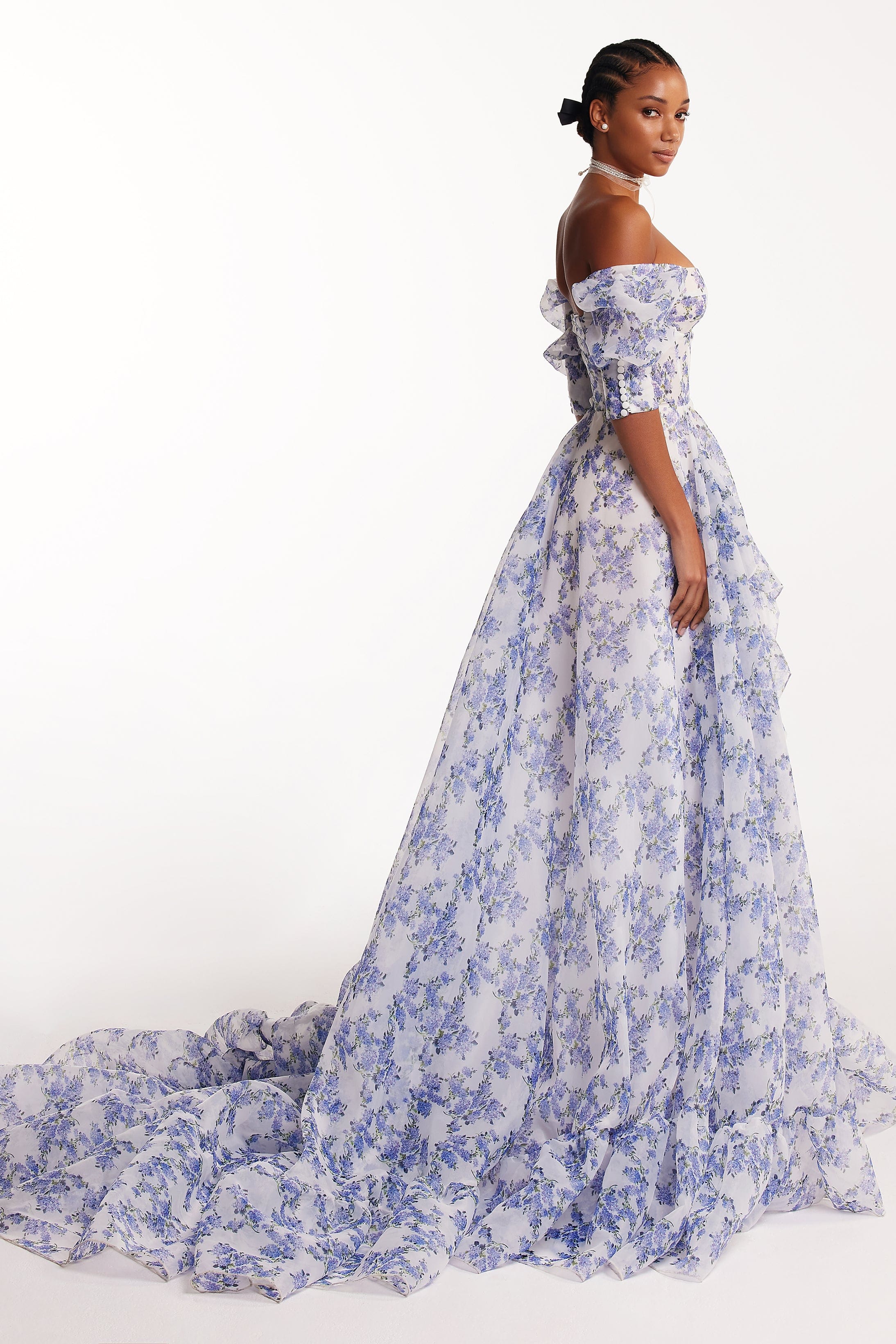 Shop Blue Hydrangea maxi princess dress from Milla at Seezona 