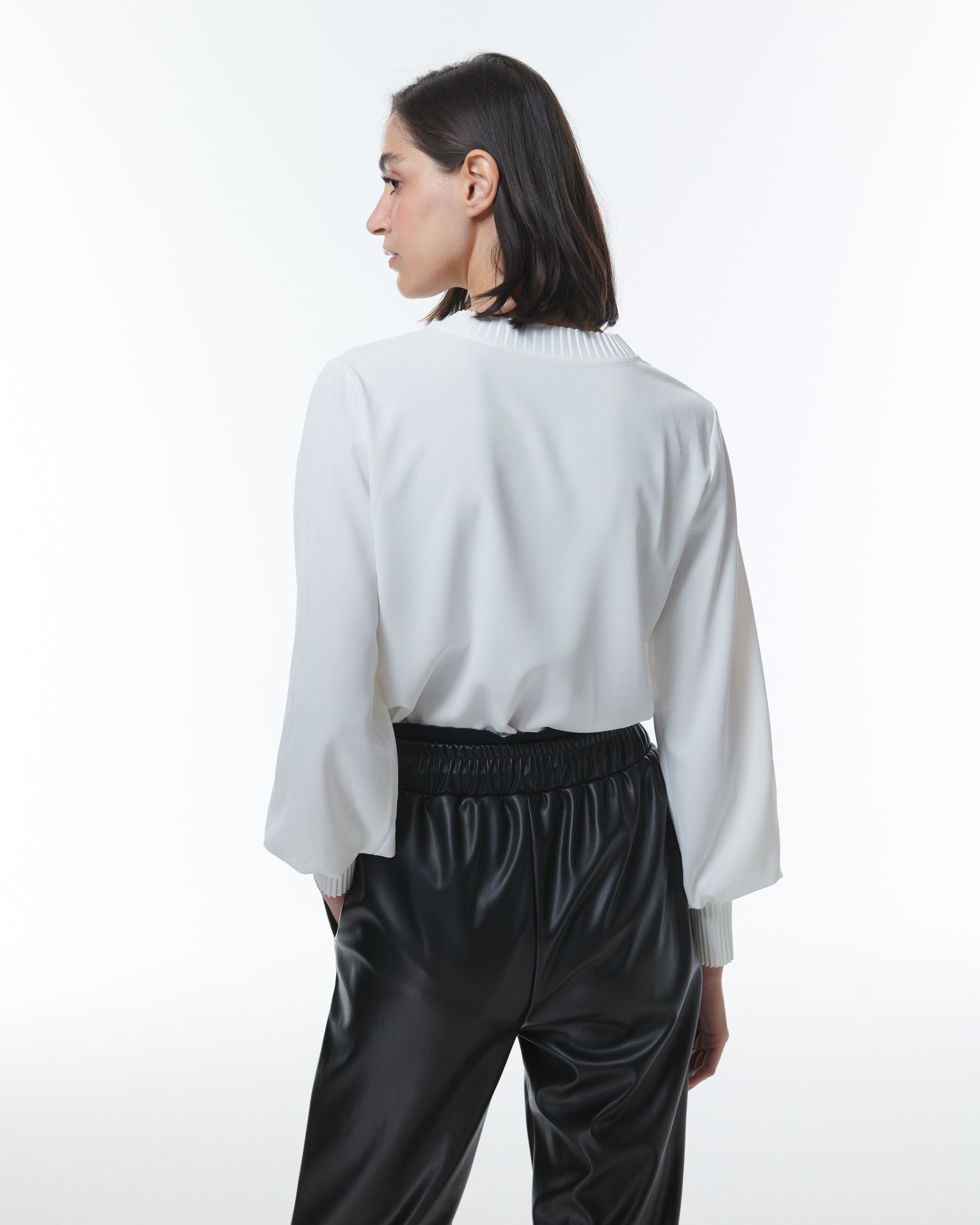 Shop Theo The Label Dione Pleated Neck Top In White