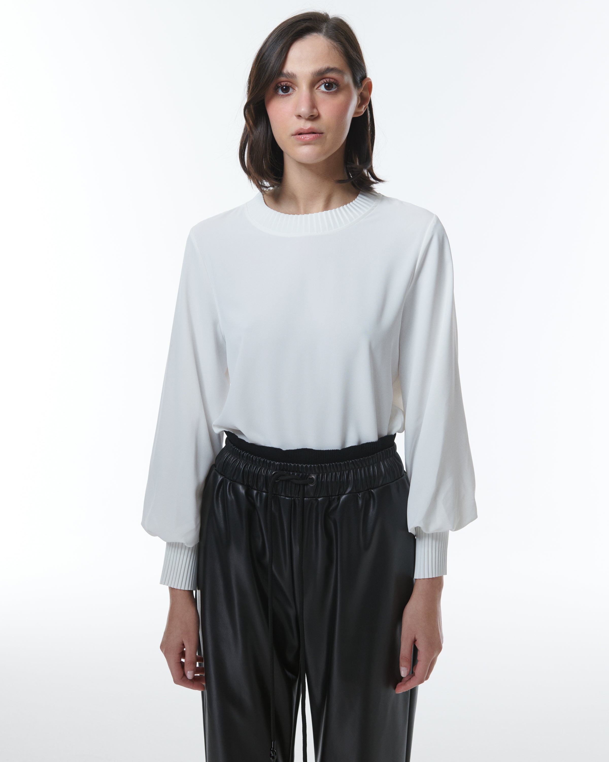 Shop Theo The Label Dione Pleated Neck Top In White