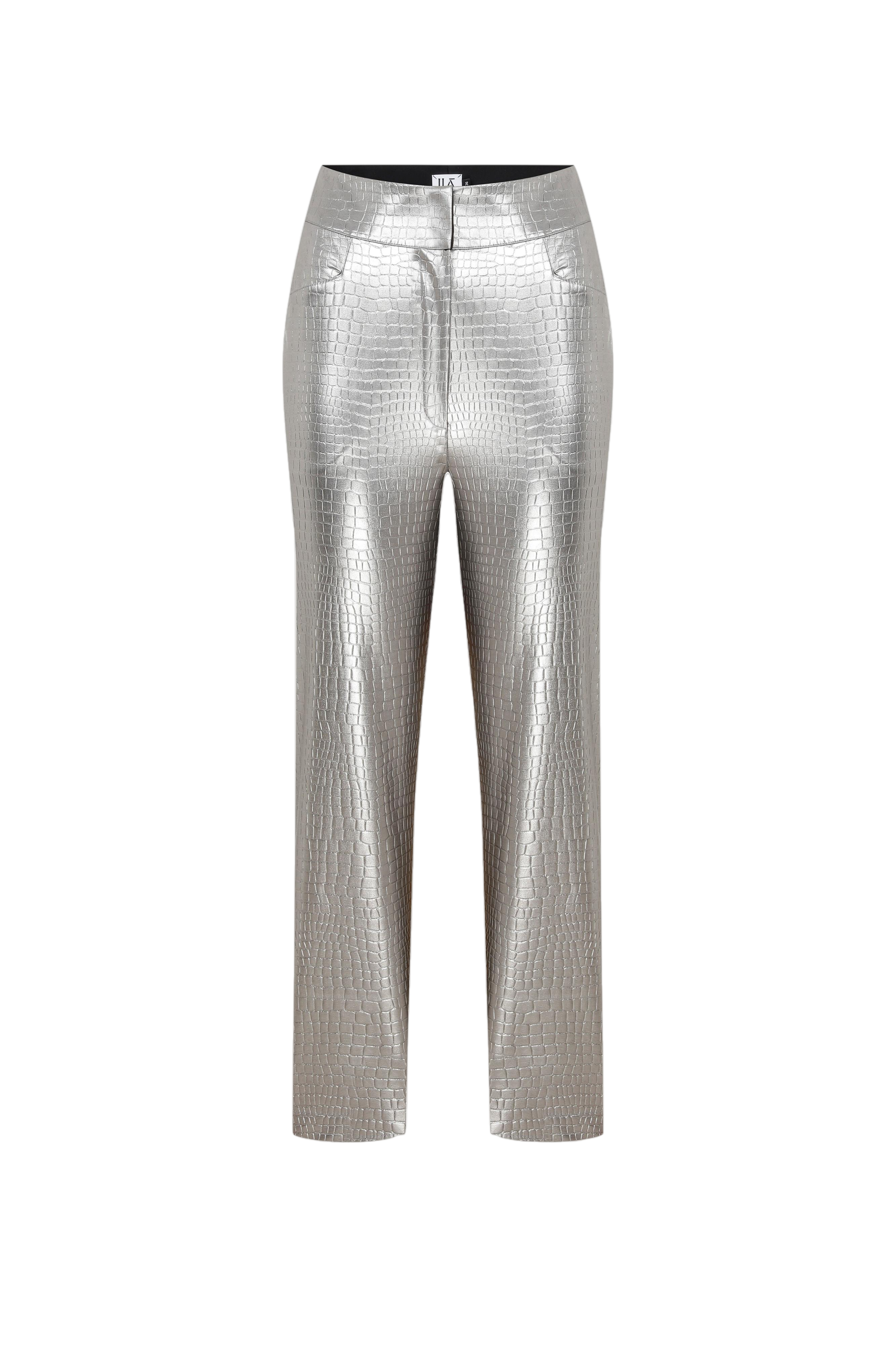 Ila Croco - Vegan Leather Trousers In Silver