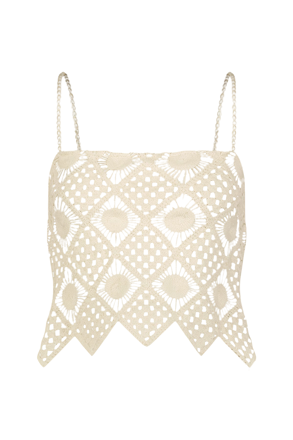 Sara Cristina Playa Crop Top With Pearls In Sol Mesh In White