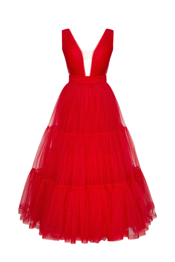 Millà Red Tender Midi Plunging Neckline Cut Out Dress