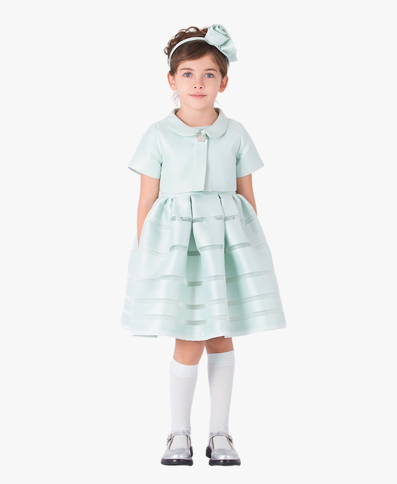 Pearl Aqua Satin Girls Dress made by Mama Luma