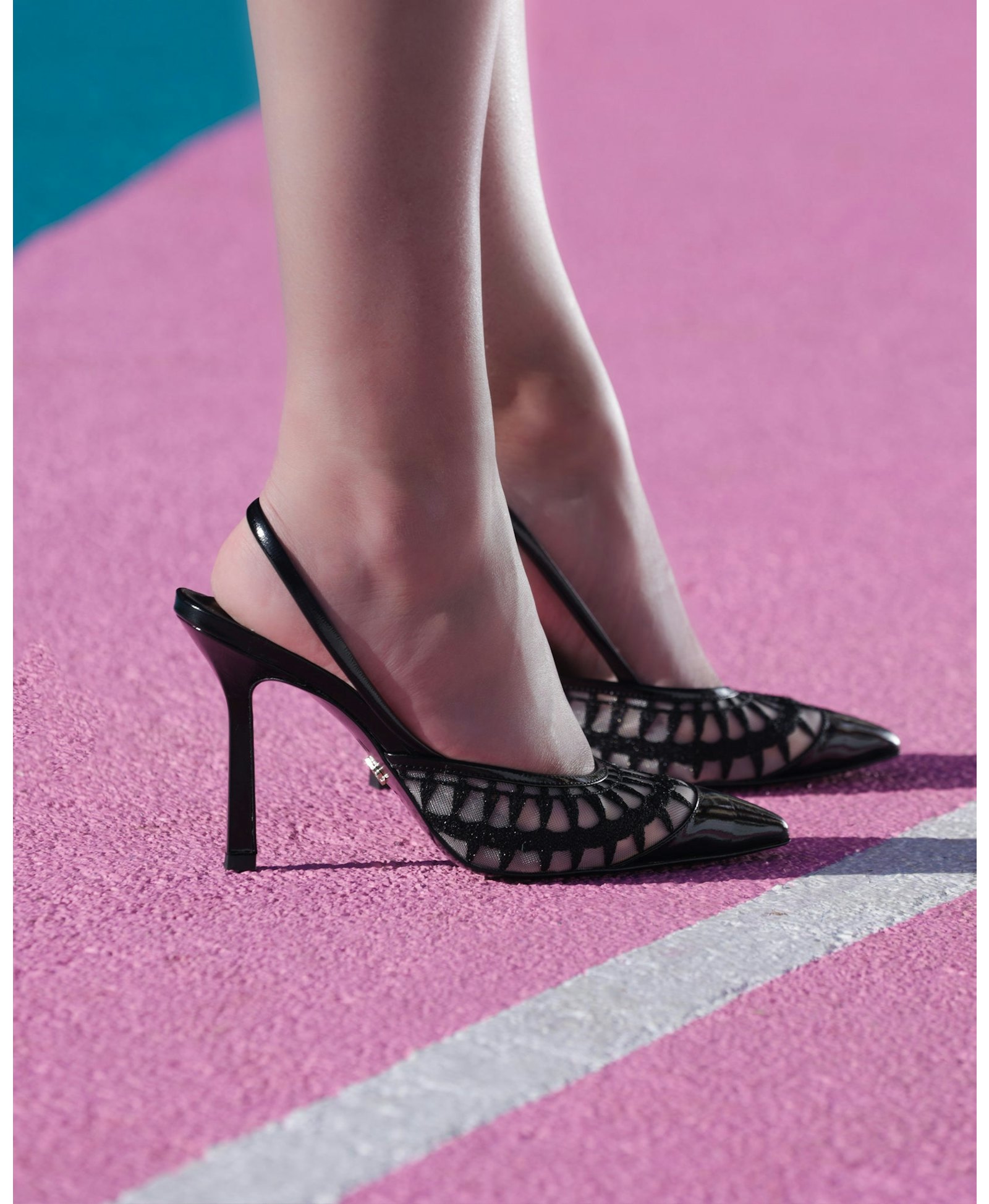 Lace Sling 95 Black Patent in Black made by ATANA