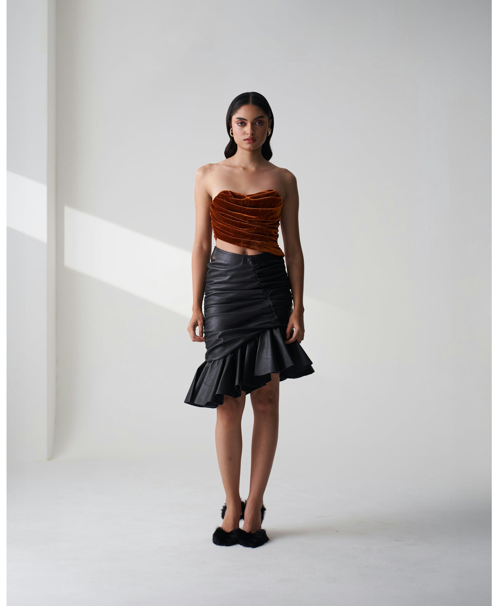 Velvet Draped Bustier made by Szabo Sihag