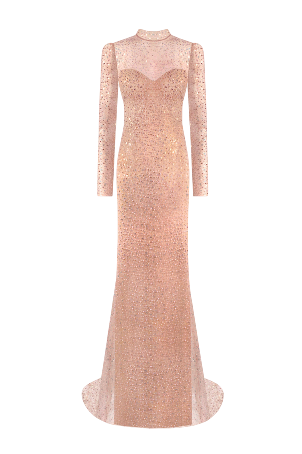 Millà Radiant Long-sleeved Maxi Dress In Rose Gold