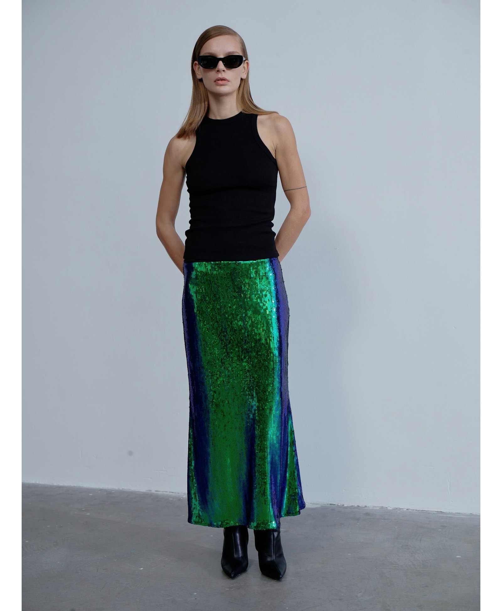 Joelle Sequin Maxi Skirt in Océan Bleu in Green made by Nazli Ceren