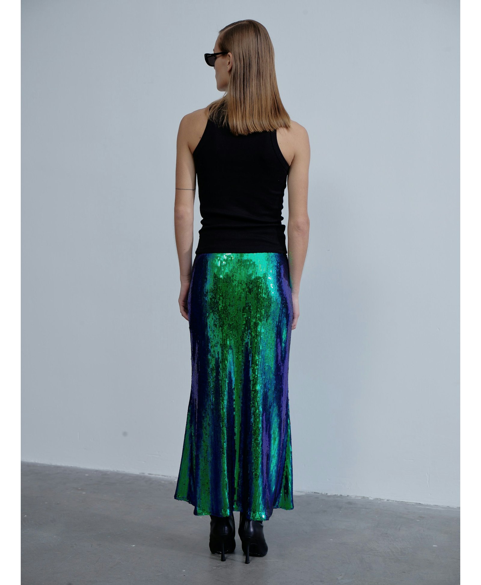 Joelle Sequin Maxi Skirt in Océan Bleu in Green made by Nazli Ceren