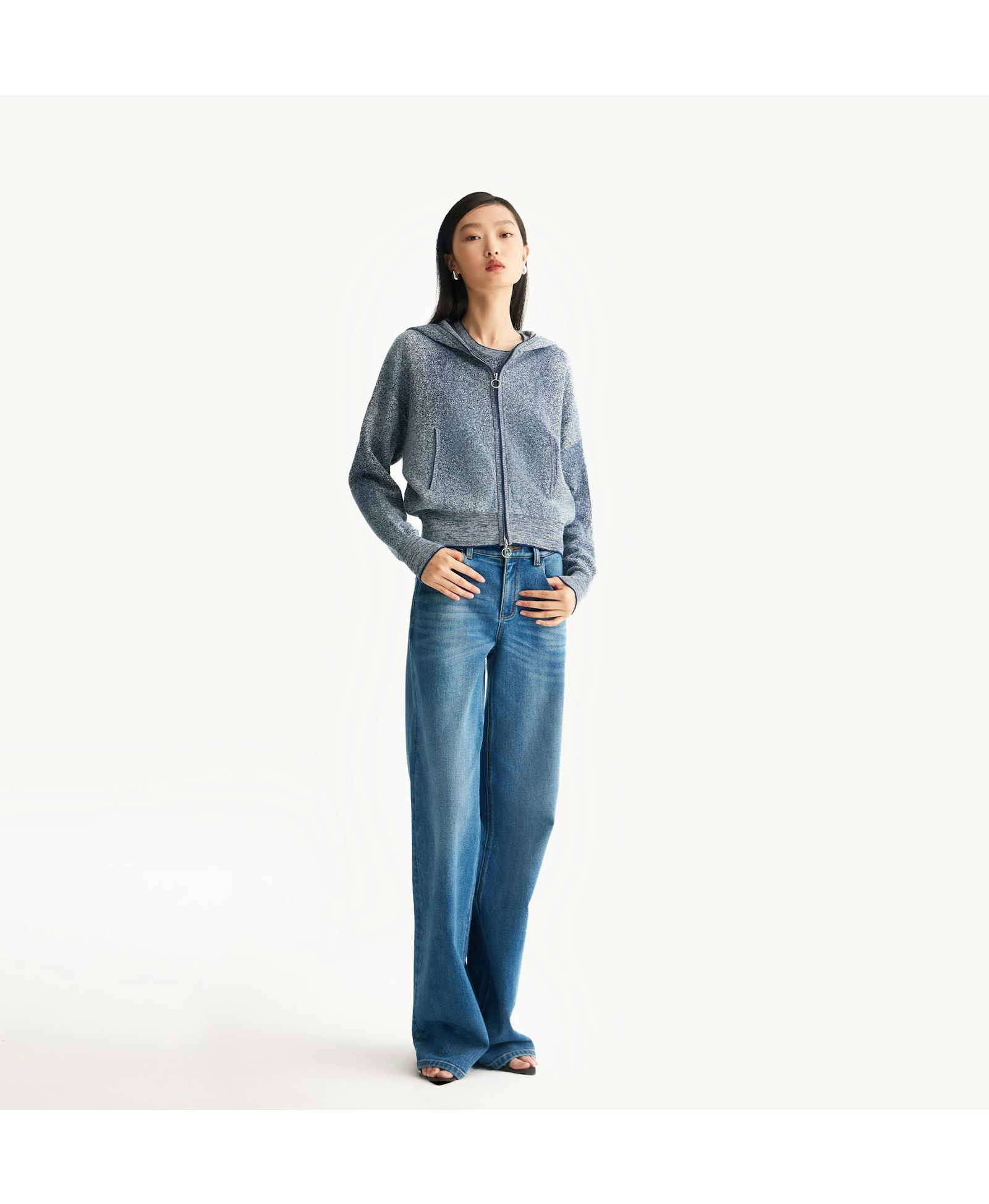 DENIM-LOOK HOODED CARDIGAN made by CRUSH Collection