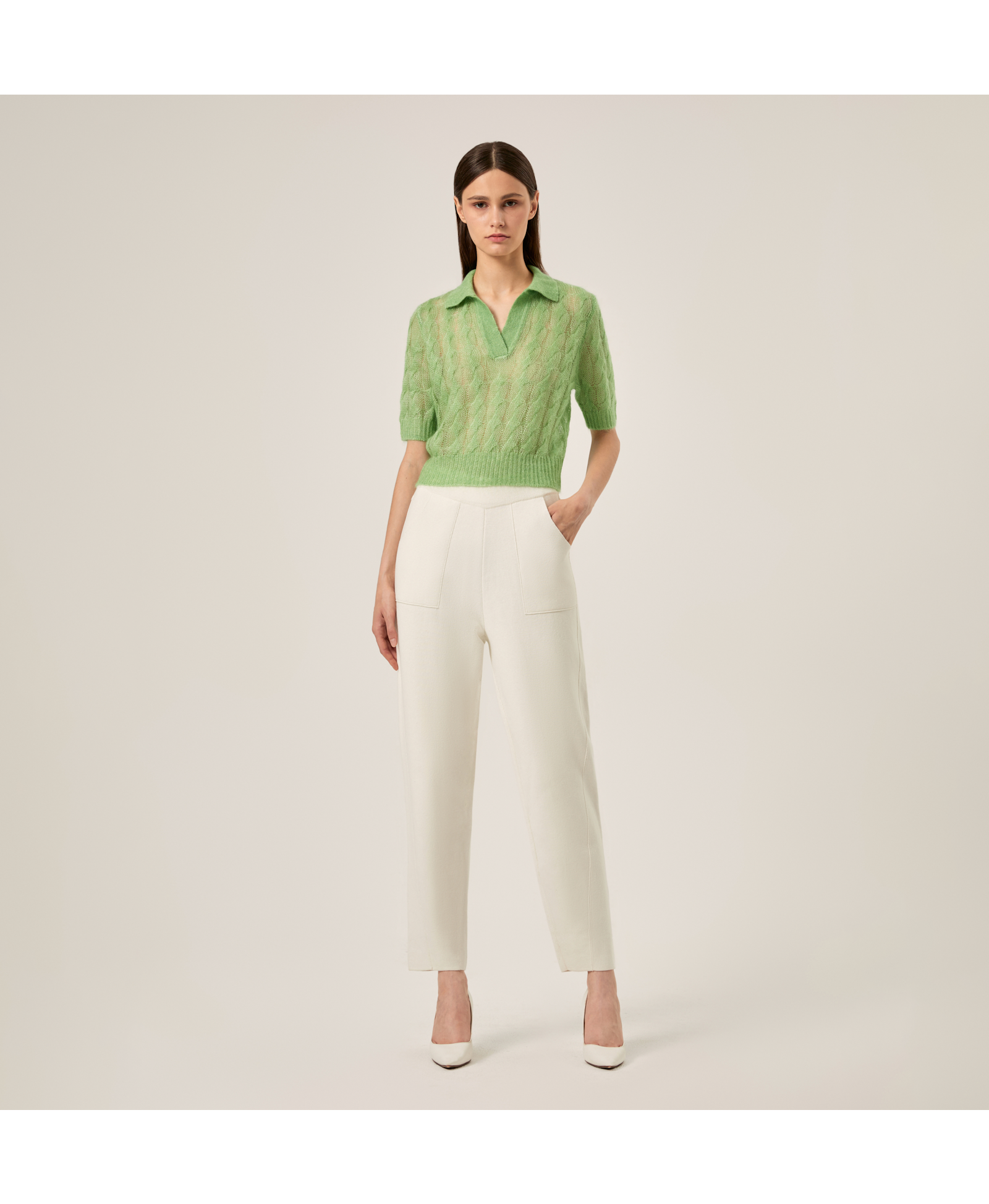 SHEER MOHAIR SHORT SLEEVE POLO SHIRT in Green made by CRUSH Collection