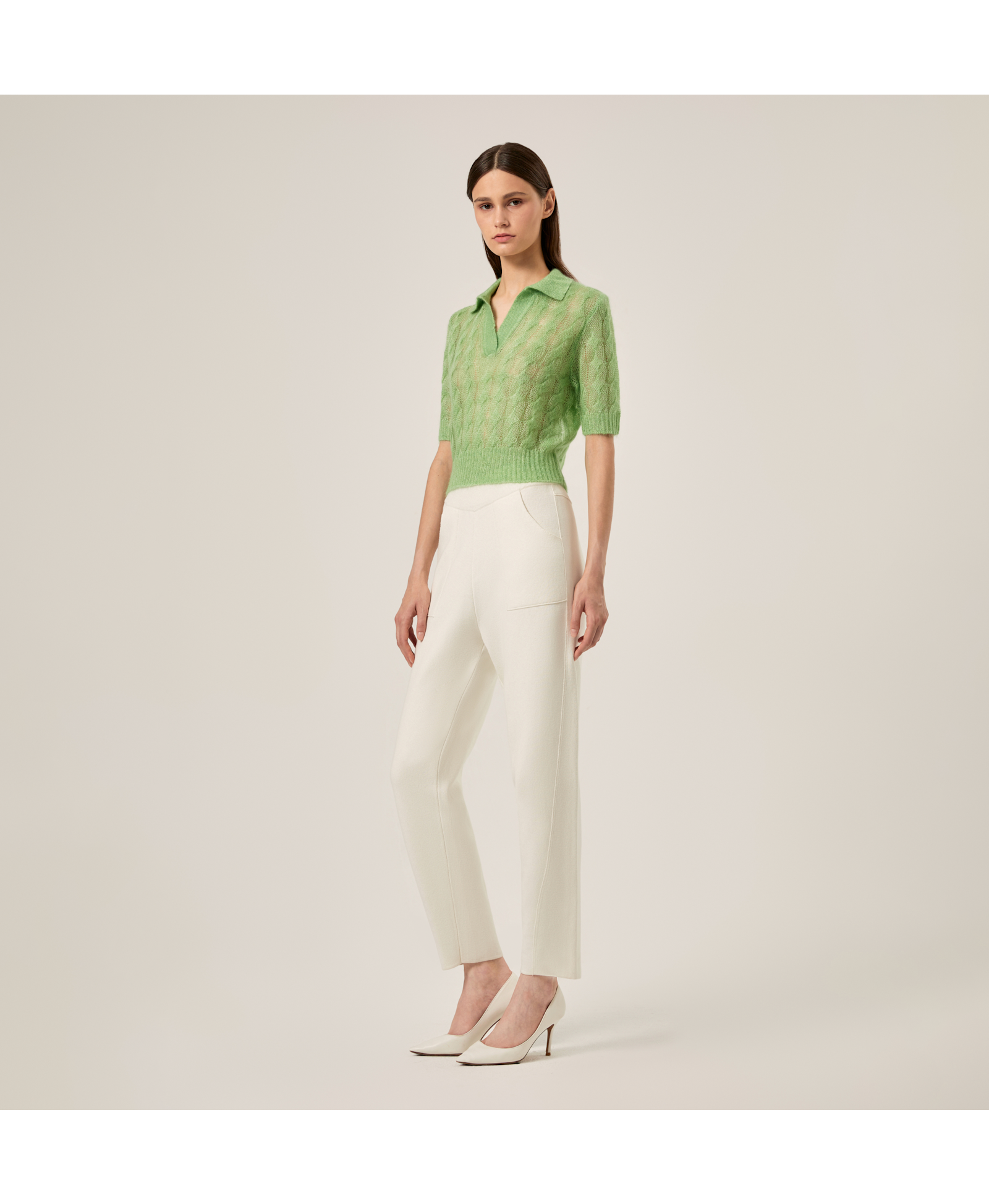 SHEER MOHAIR SHORT SLEEVE POLO SHIRT in Green made by CRUSH Collection