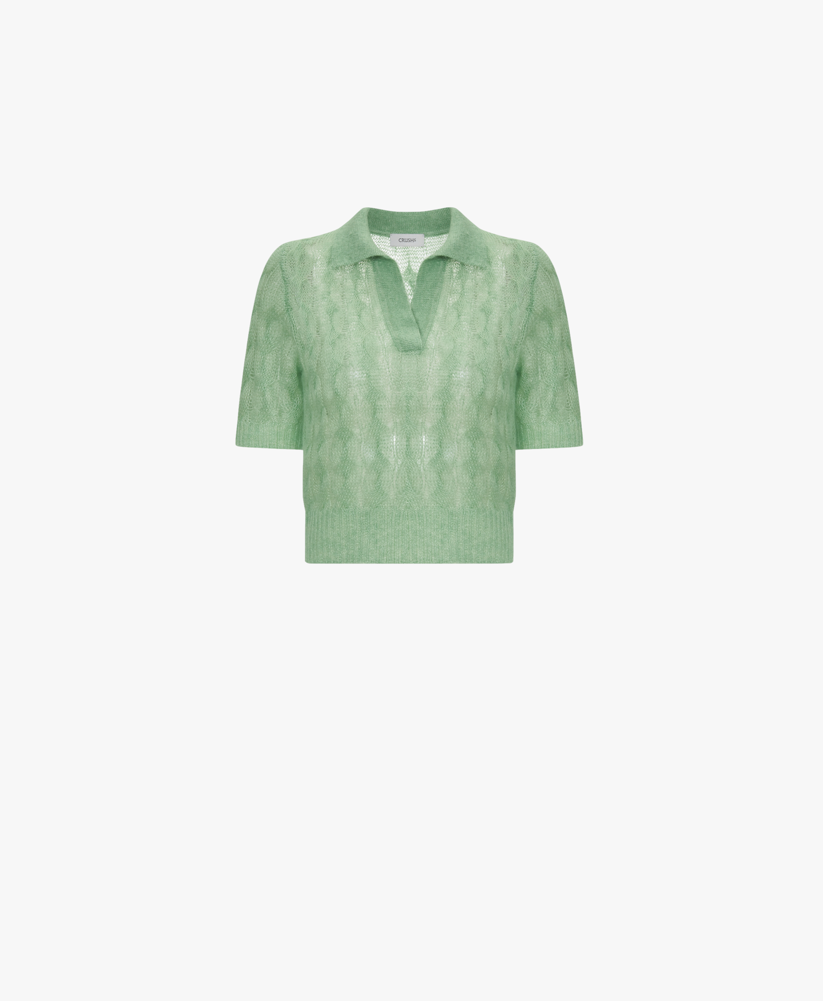SHEER MOHAIR SHORT SLEEVE POLO SHIRT in Green made by CRUSH Collection
