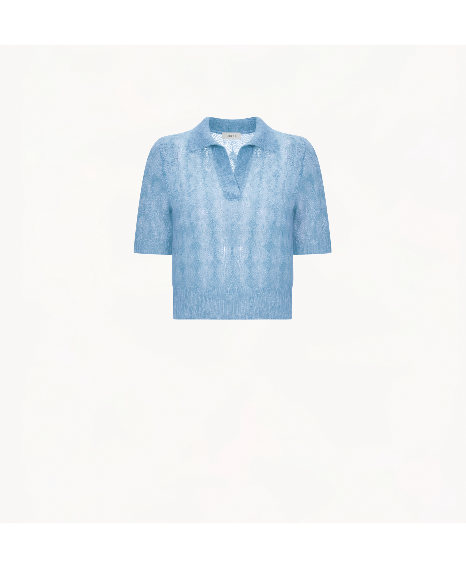 SHEER MOHAIR SHORT SLEEVE POLO SHIRT in Blue made by CRUSH Collection