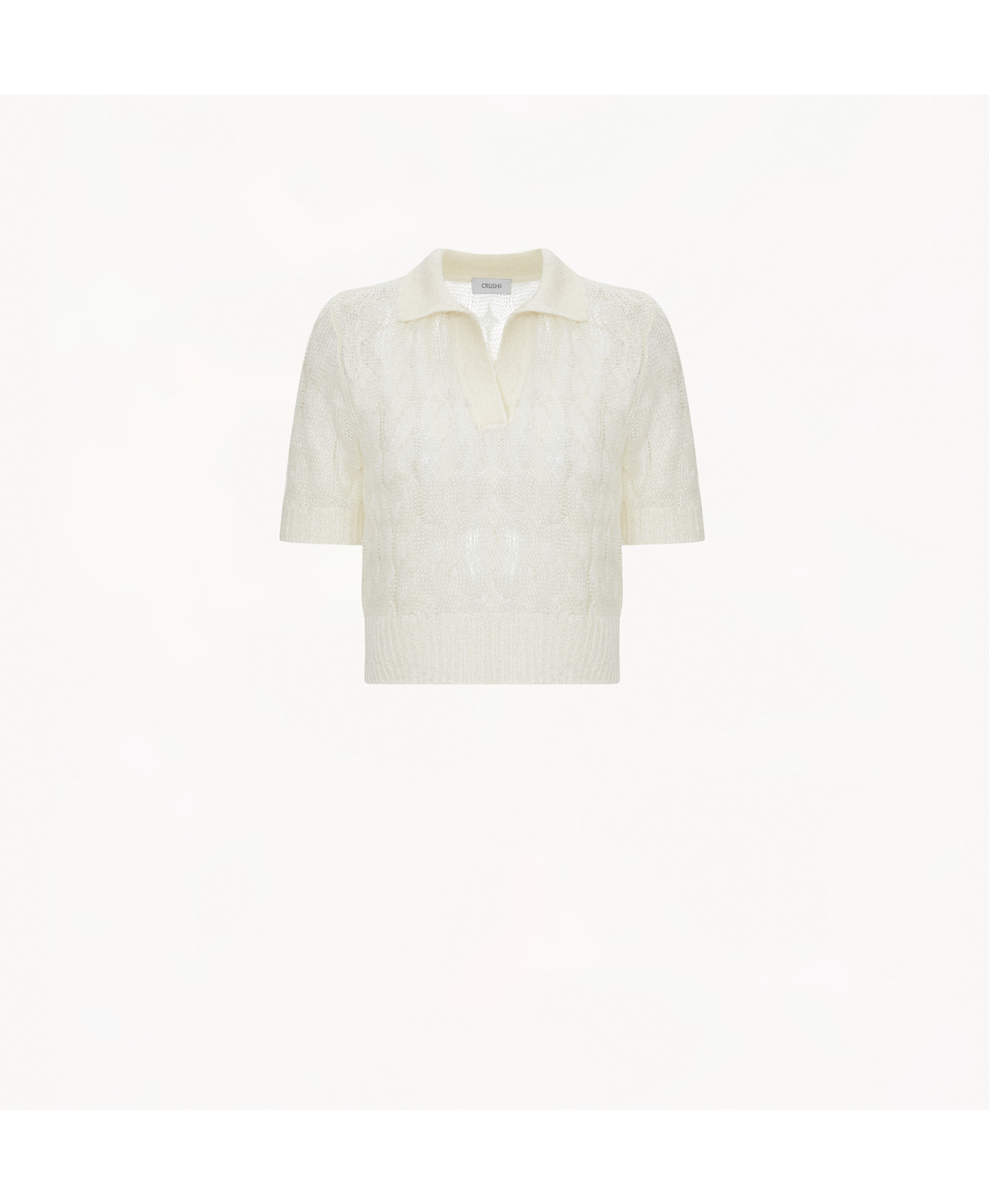 SHEER MOHAIR SHORT SLEEVE POLO SHIRT in White made by CRUSH Collection