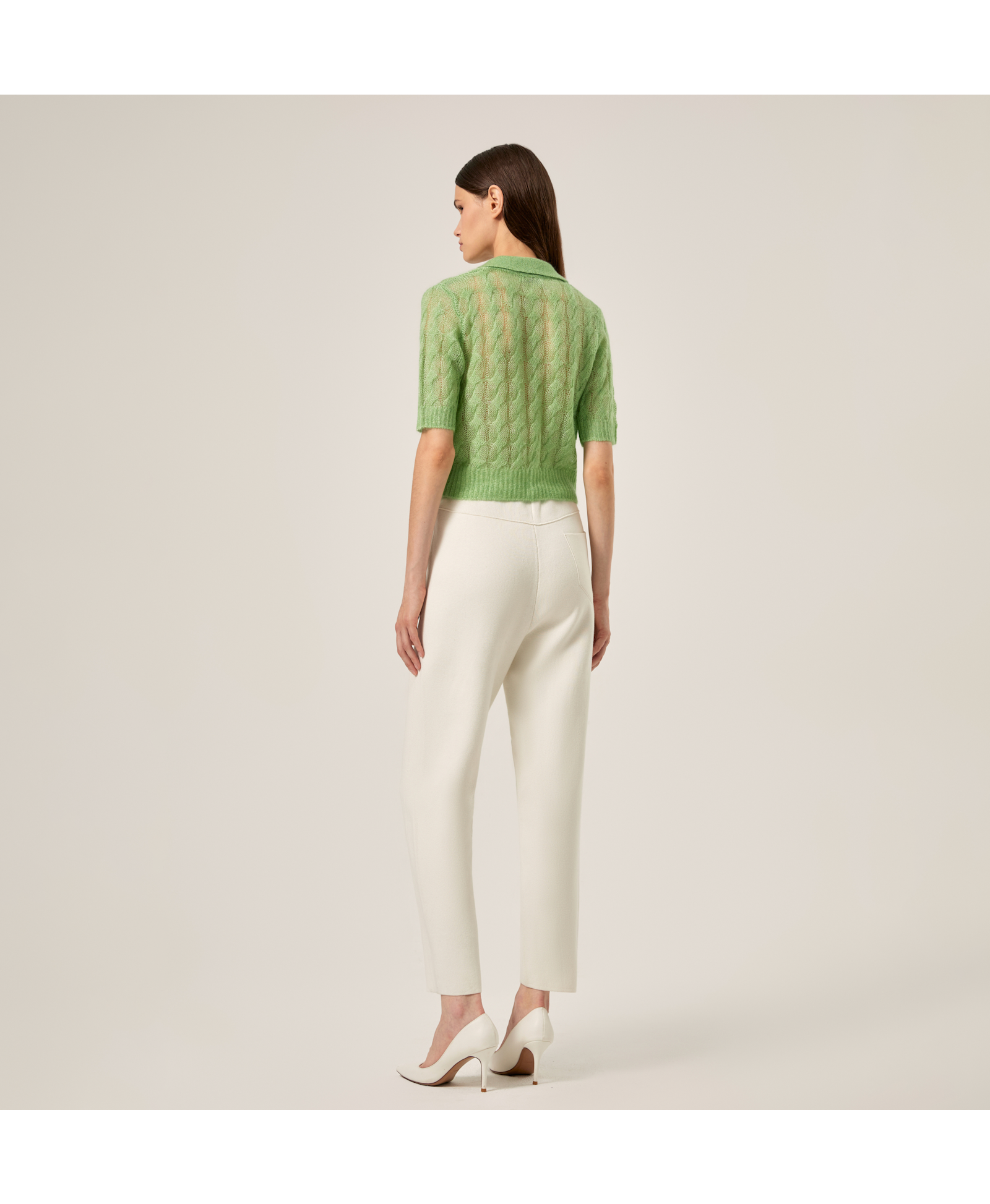 SHEER MOHAIR SHORT SLEEVE POLO SHIRT in Green made by CRUSH Collection