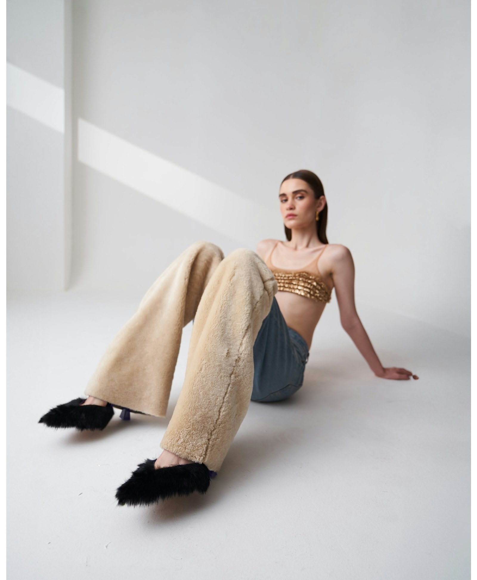 Upcycled Shearling Jeans made by Szabo Sihag