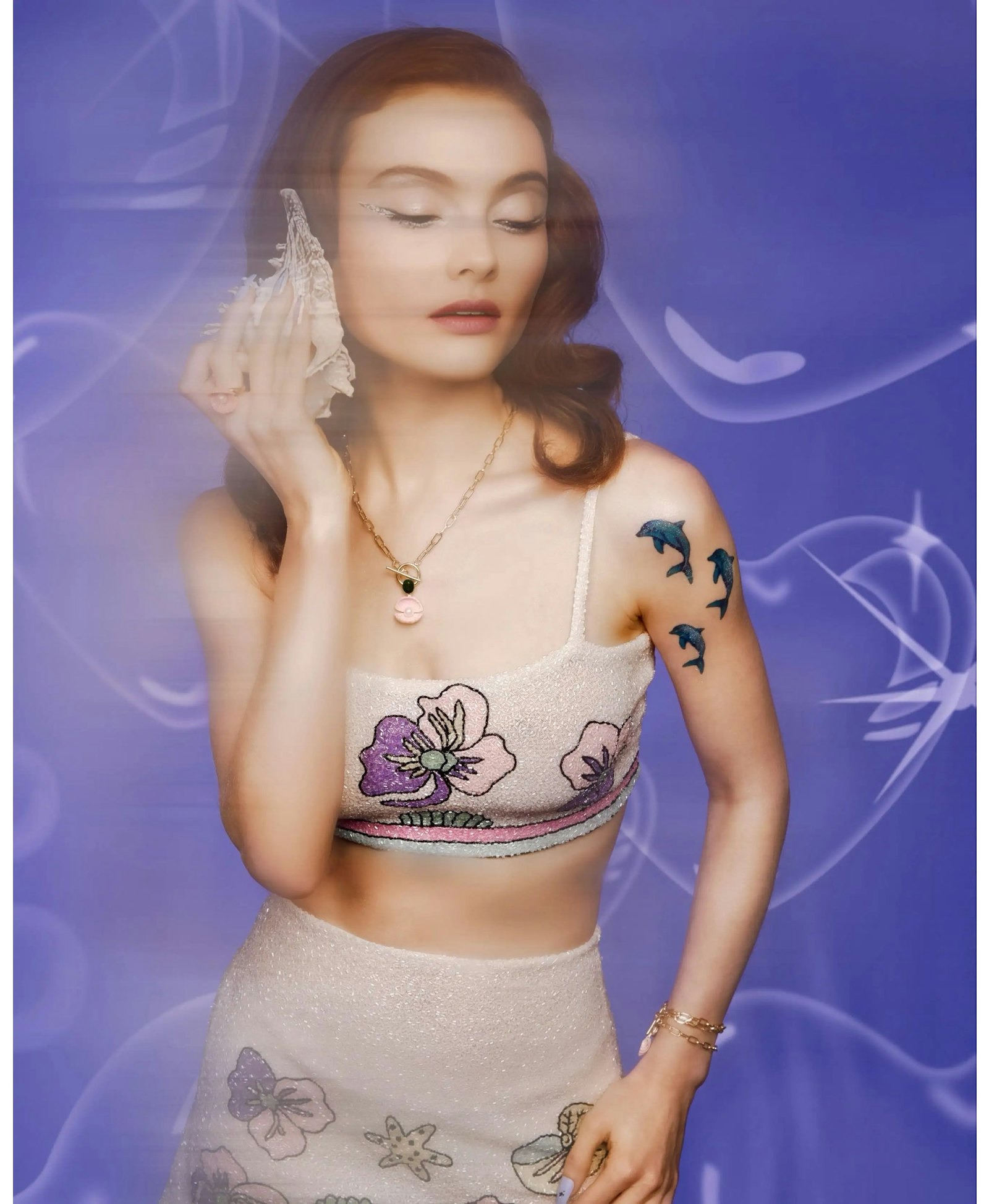 Tallulah Crystal Co-Ord Pull On Top in Beige made by Oceanus Swimwear