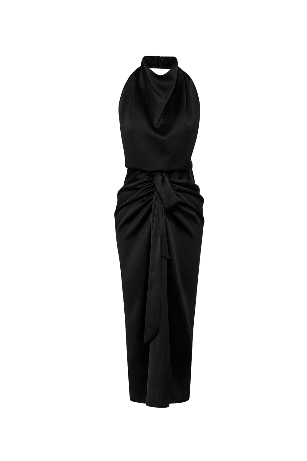 Ila Aries - Satin Midi Dress In Black