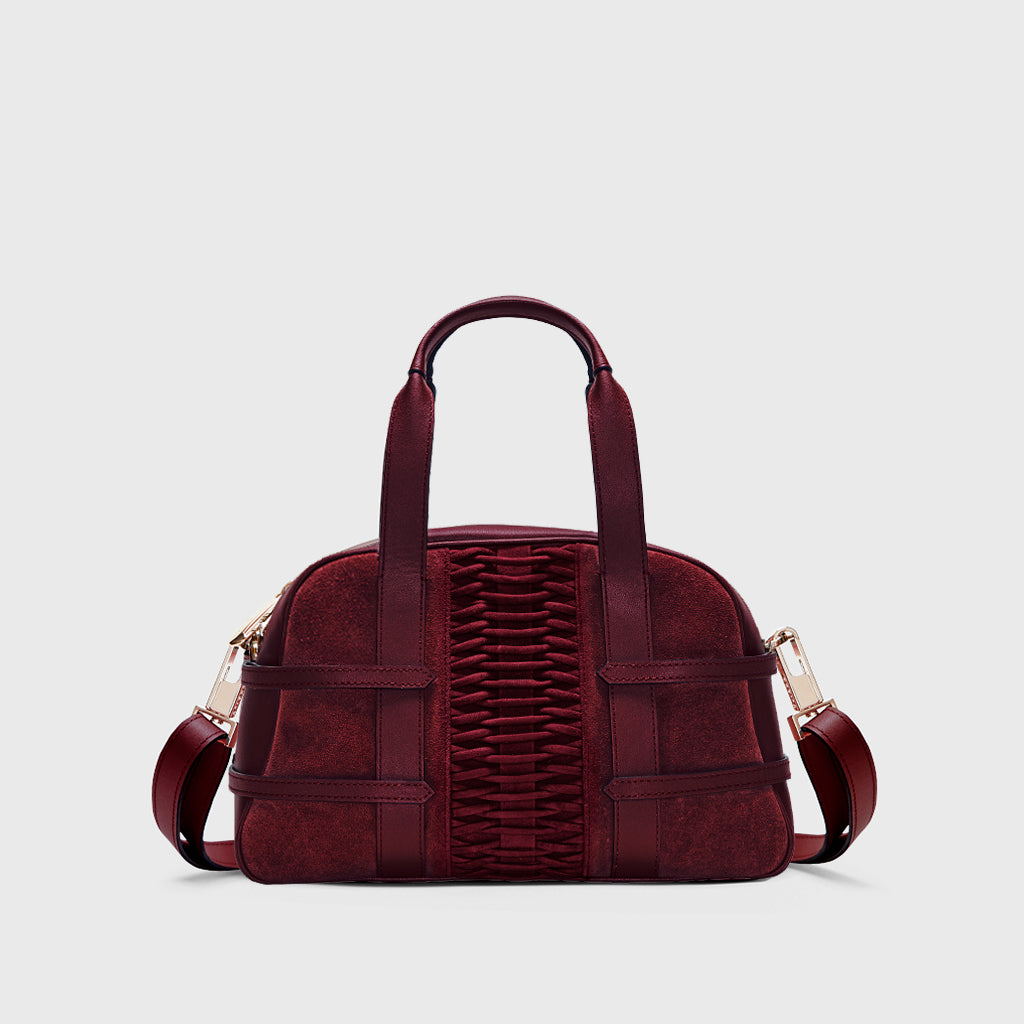 Shop Yliana Yepez Medium Francesca Suede Braided Bordeaux Satchel