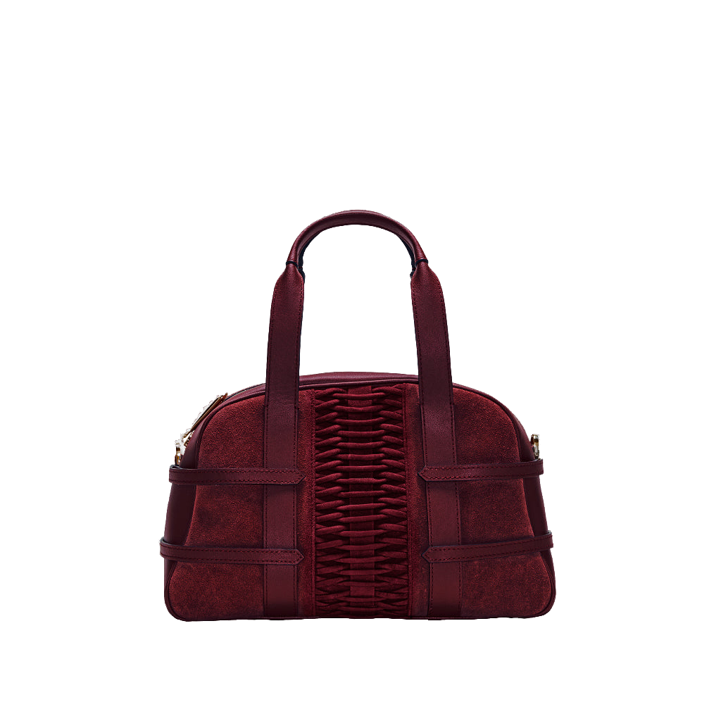 Shop Yliana Yepez Medium Francesca Suede Braided Bordeaux Satchel