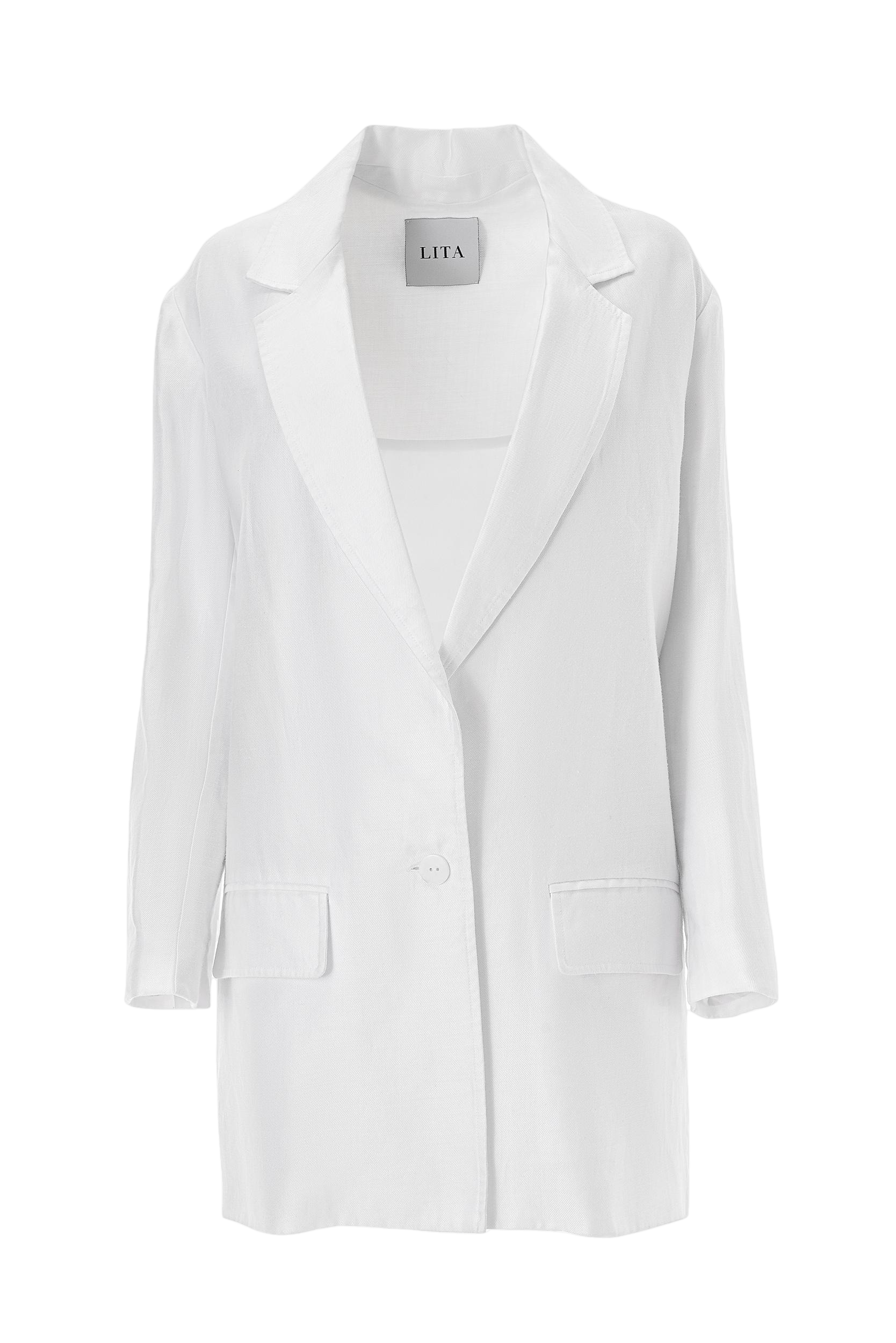 Lita Couture Oversized Suit Blazer In White Linen