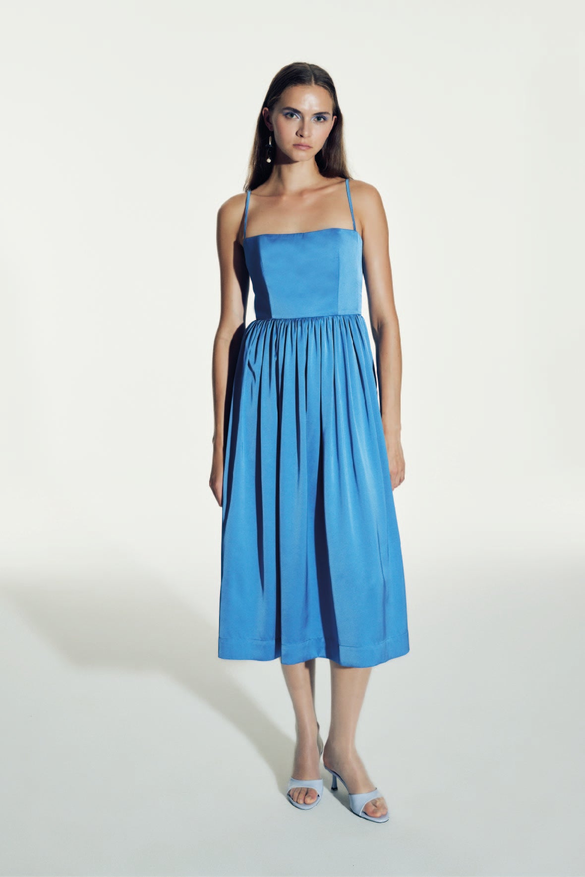 Shop Nazli Ceren Liette Satin Midi Dress In Ultramarine