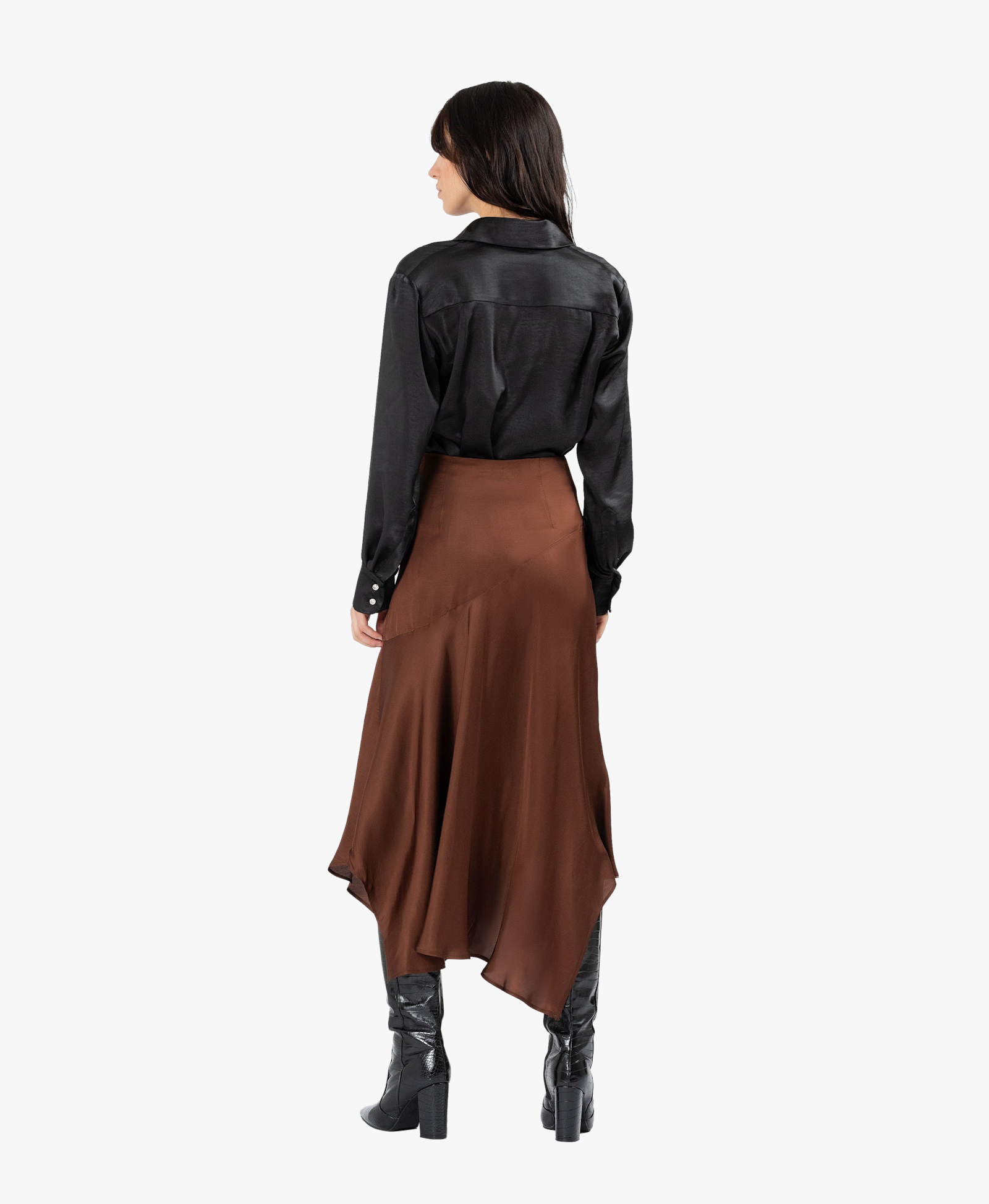 SEIDEN asymmetrical satin skirt made by DIVALO