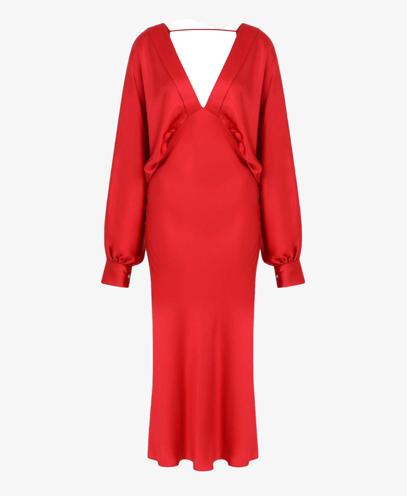 Mila V Neck Satin Dress in Rouge made by Nazli Ceren