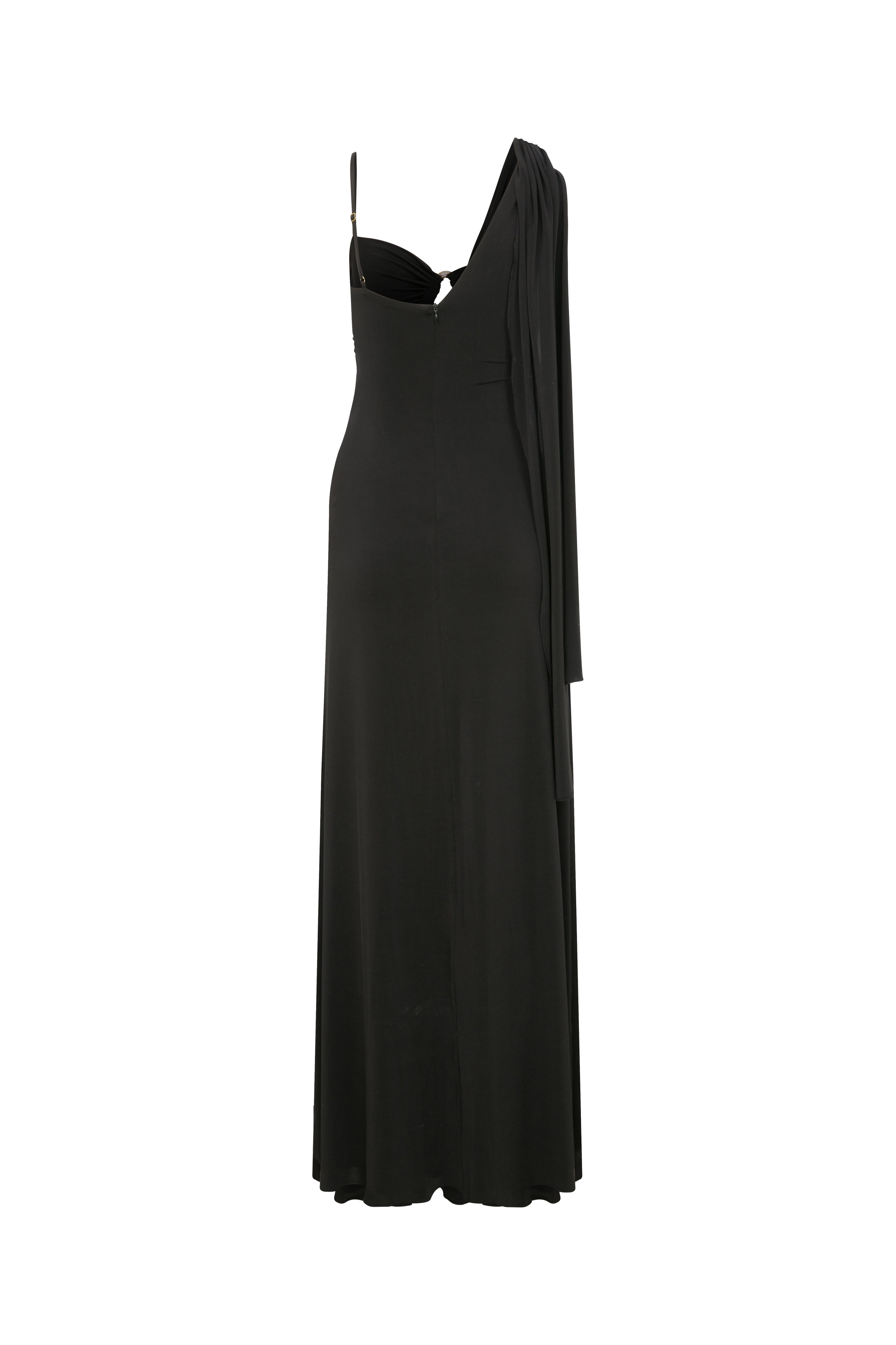 Shop Nazli Ceren Grace Jersey Asymmetric Long Dress In Black