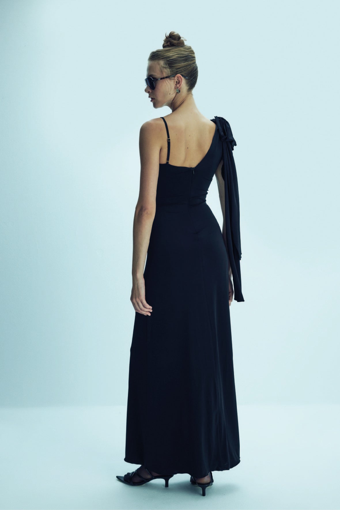 Shop Nazli Ceren Grace Jersey Asymmetric Long Dress In Black