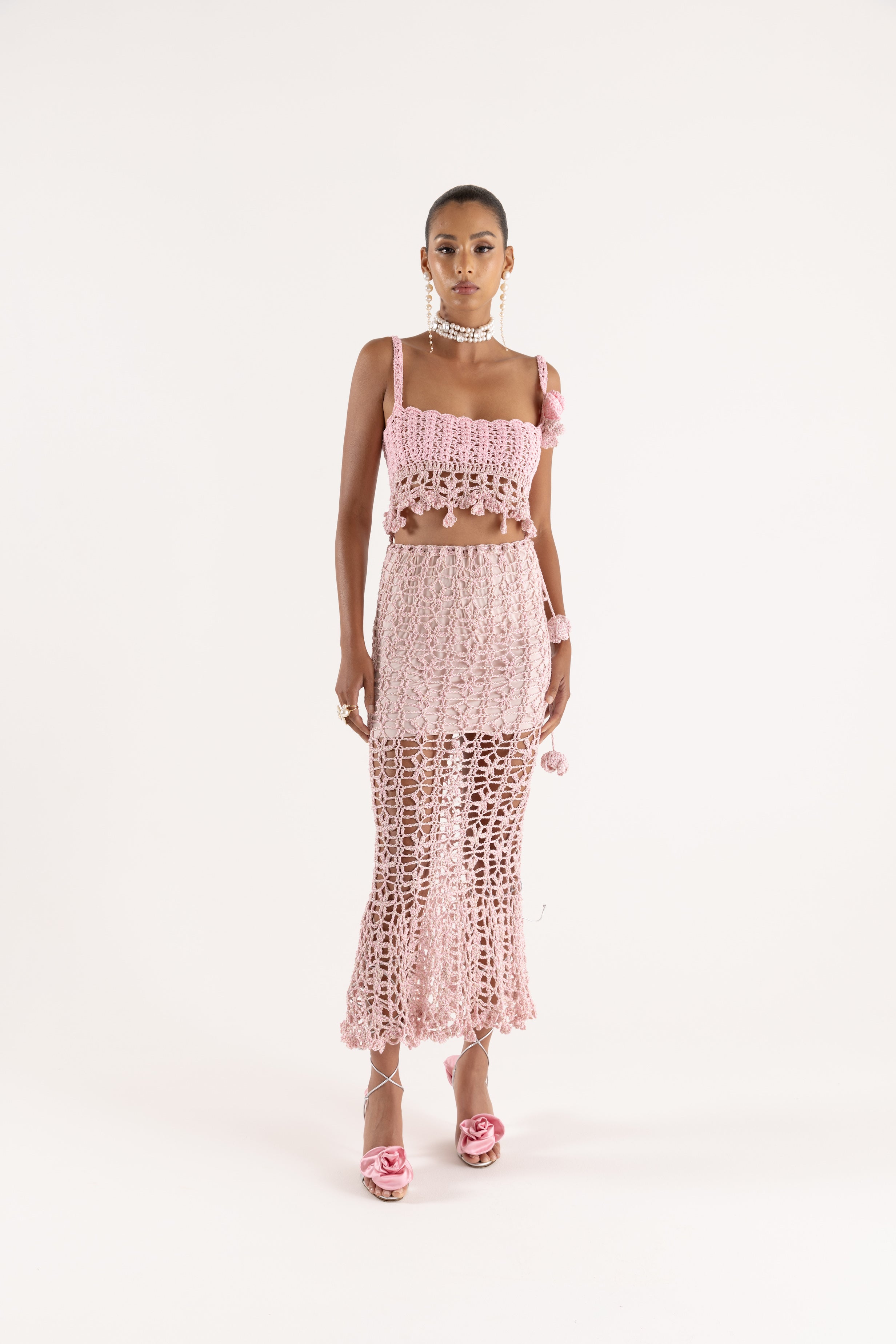 Shop Andreeva Pink Vanilla Handmade Knit Skirt